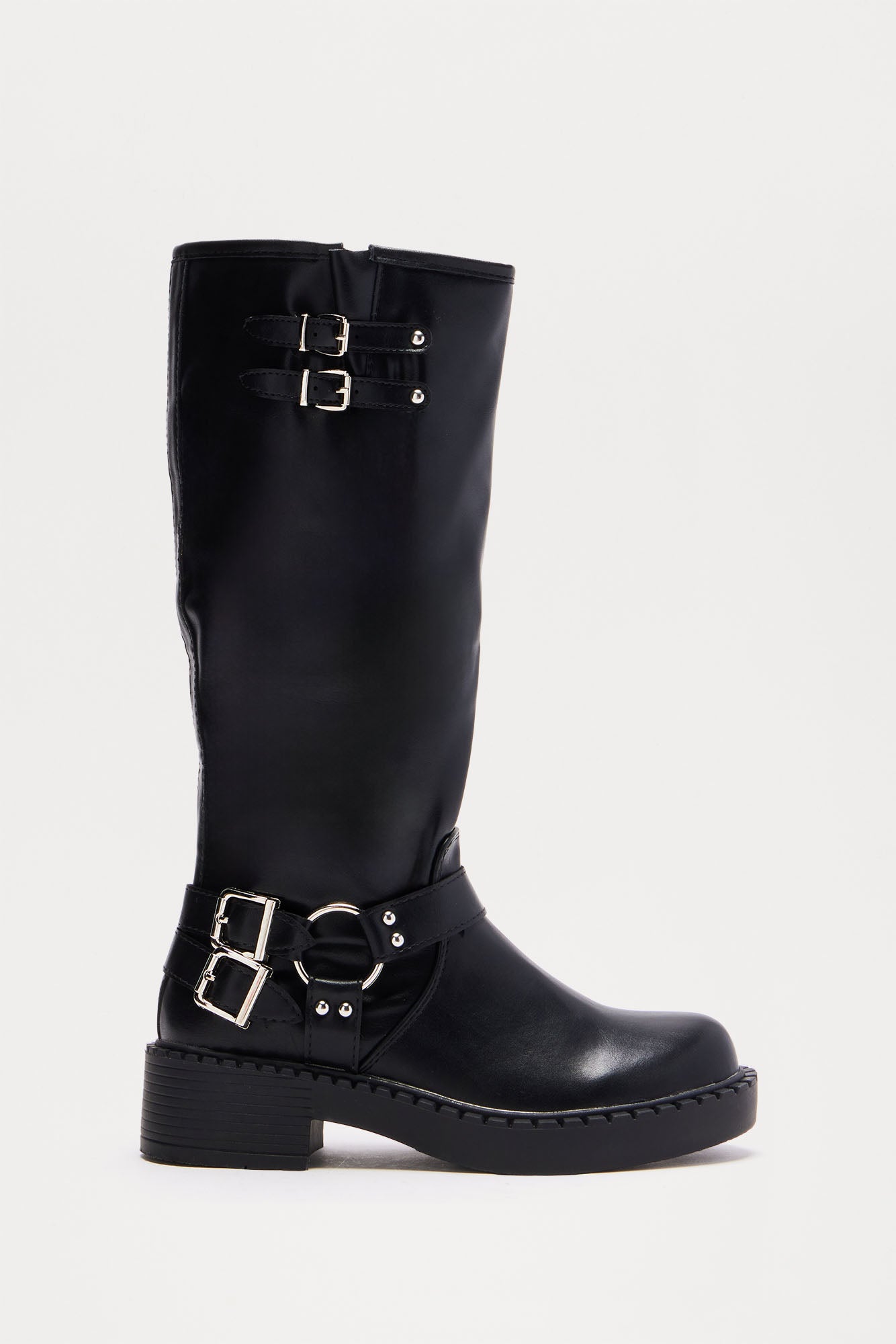 Miles Buckle Knee High Boots - Black