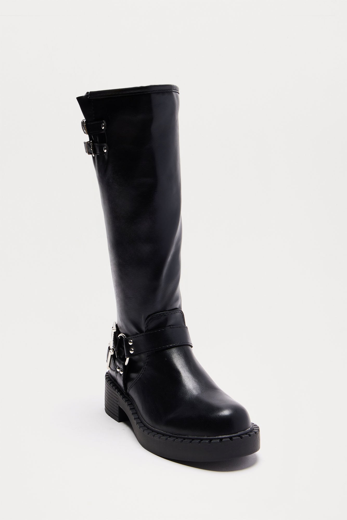 Miles Buckle Knee High Boots - Black