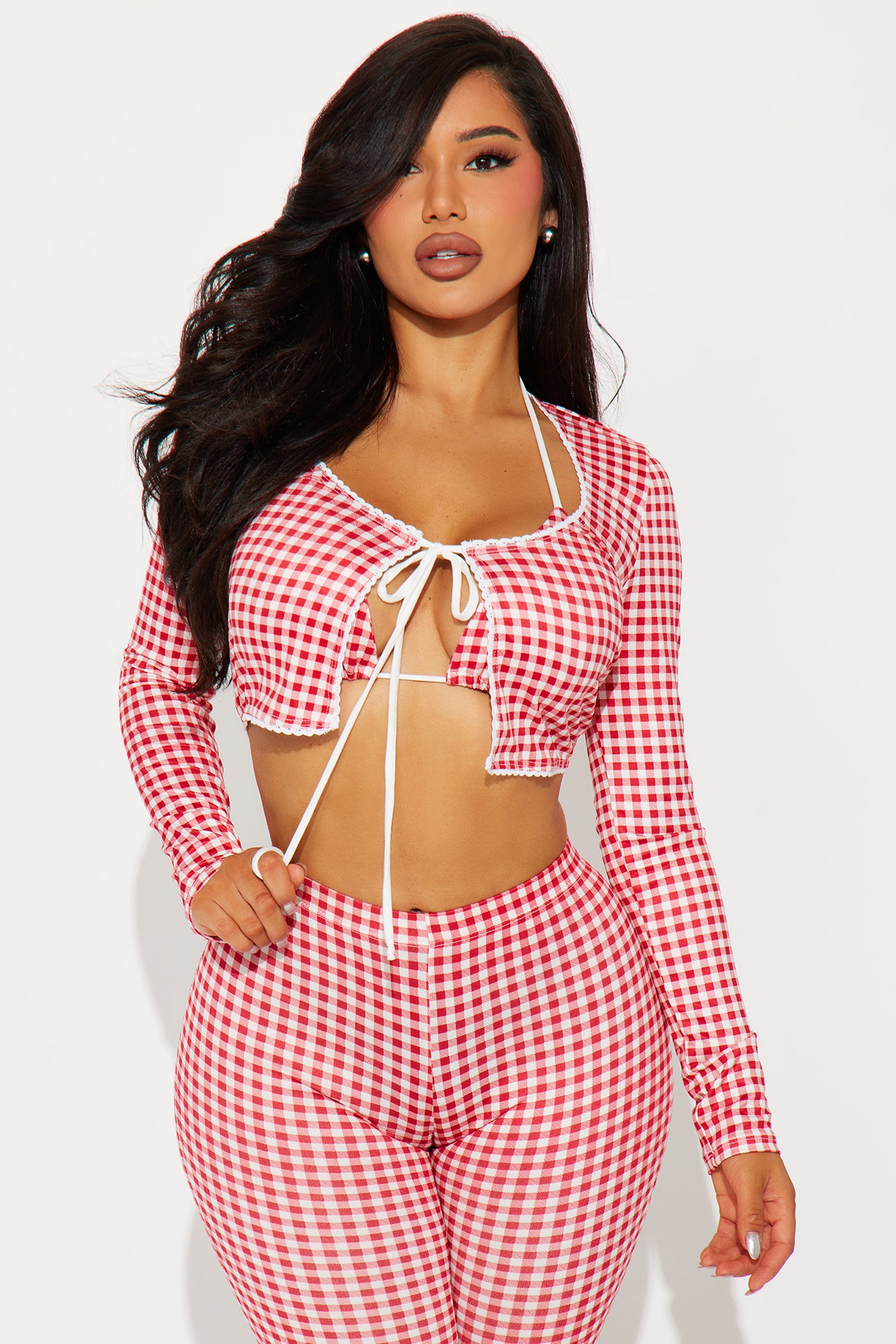 Sweet Talking Gingham 2 Piece Top - Red/White