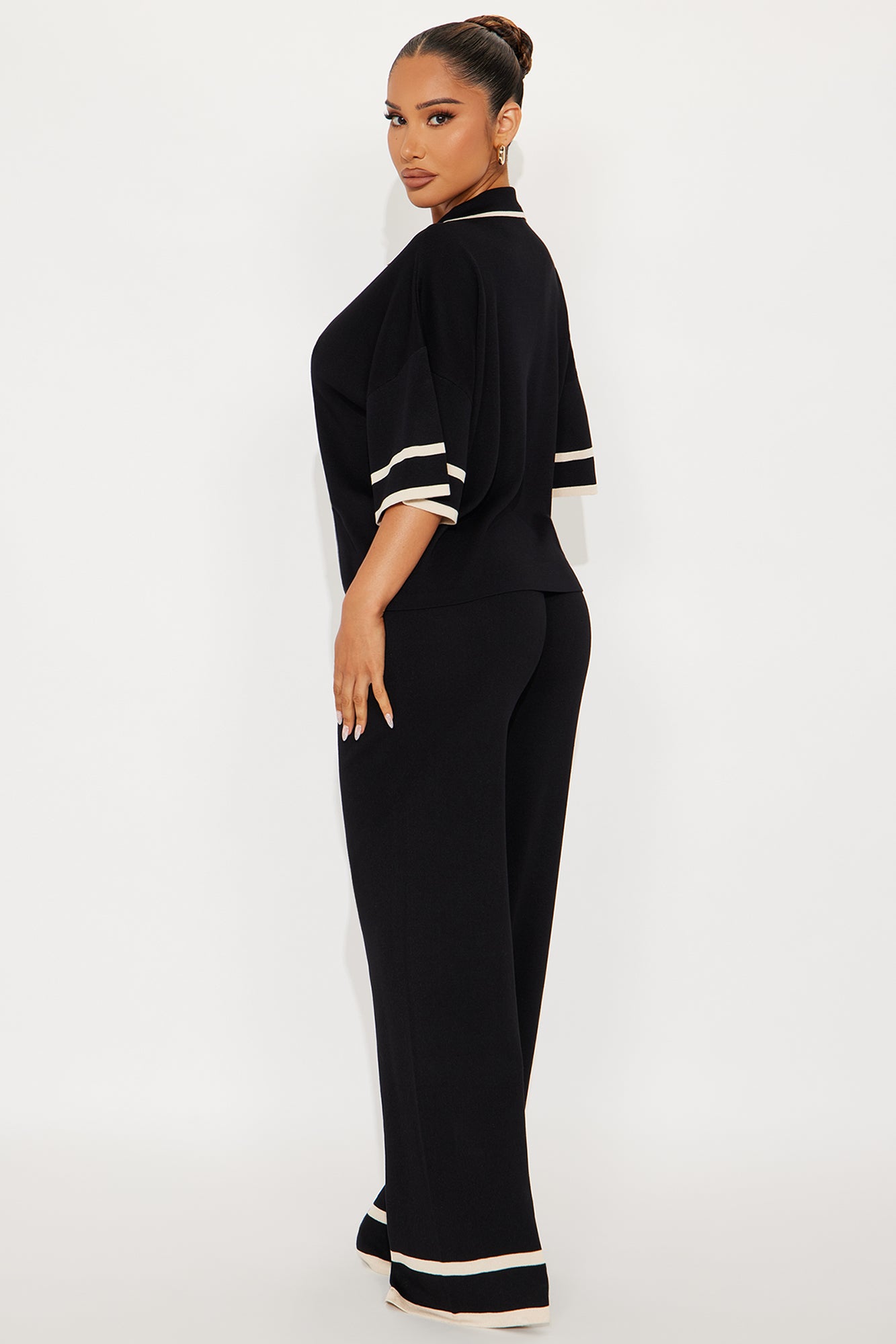 Sarah Sweater Knit Polo Pant Set - Black