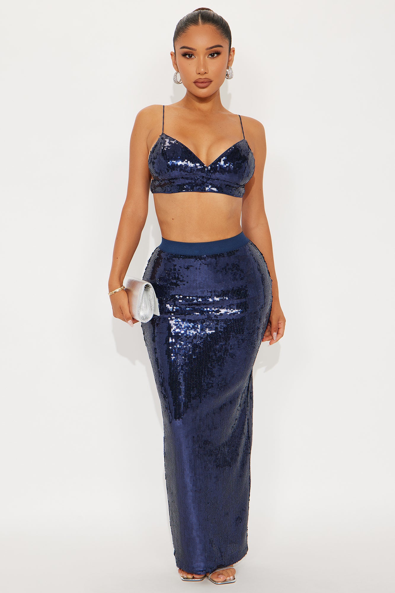 Shine Your Light Sequin Maxi Skirt Set - Navy