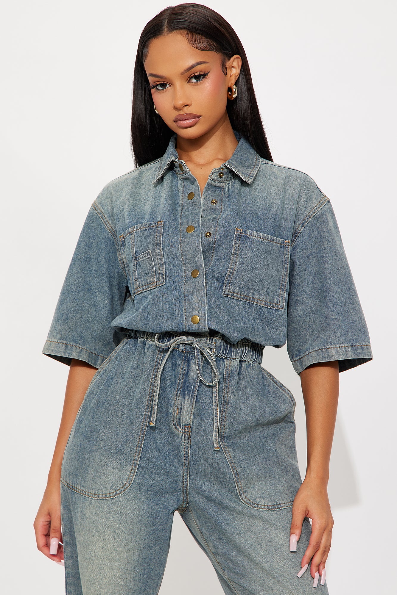 Diana Medium Washed Denim Jumpsuit - Medium Wash