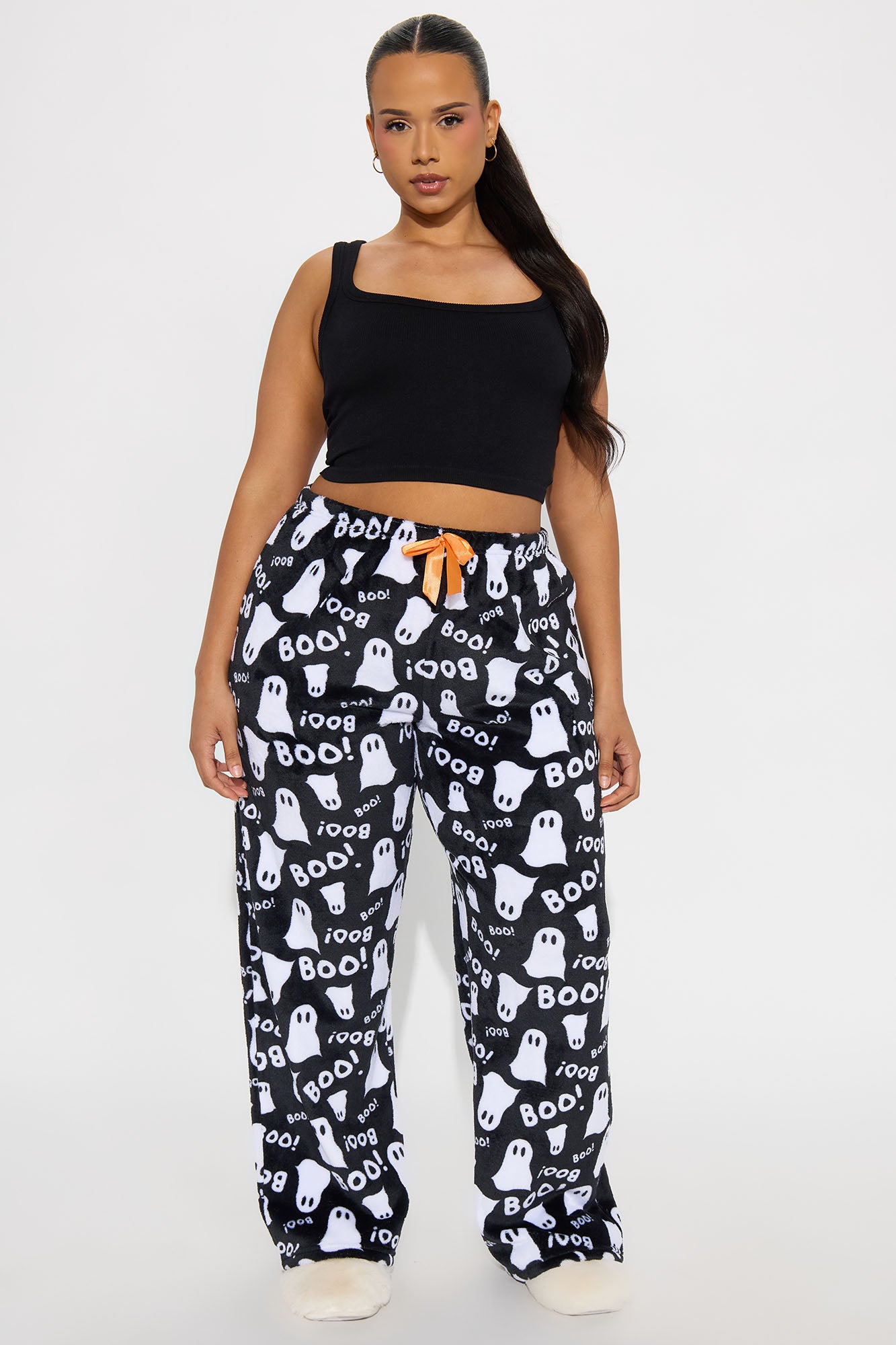 Queen Of Ghosting Halloween Plush PJ Pant - Black/White