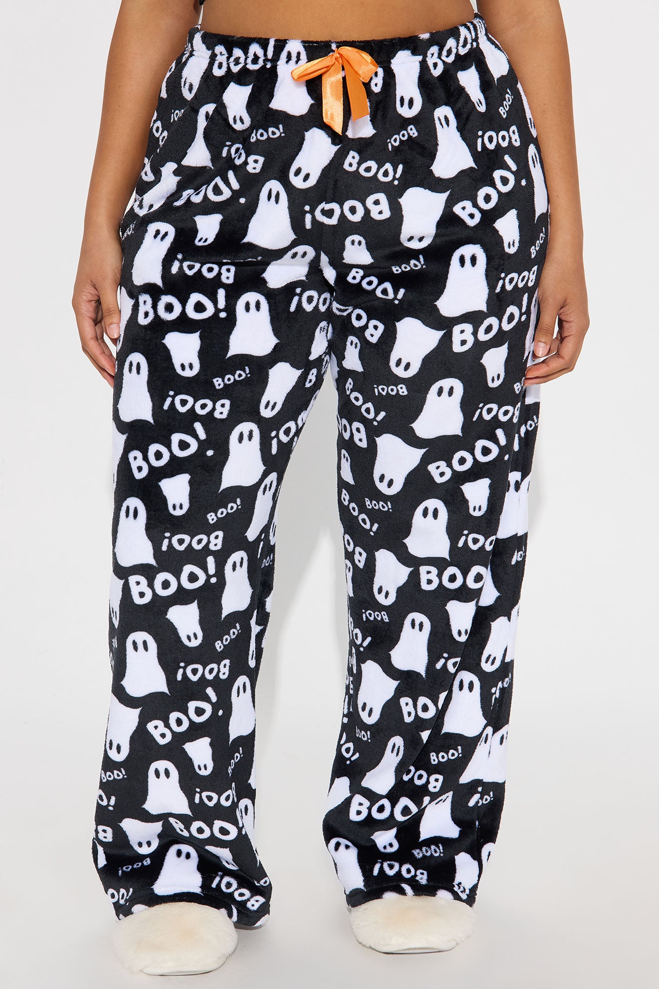 Queen Of Ghosting Halloween Plush PJ Pant - Black/White
