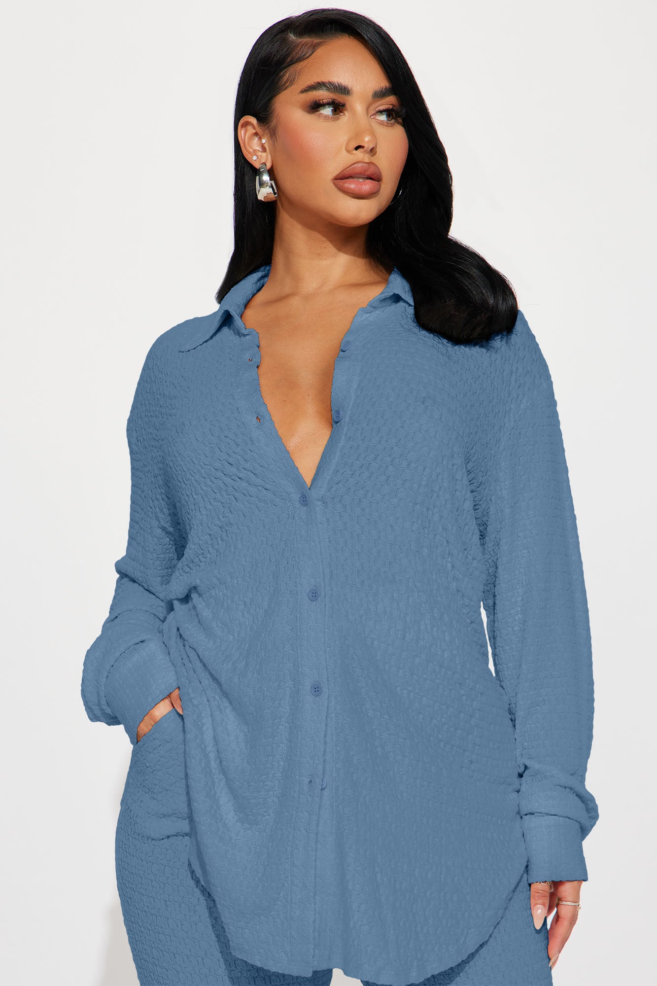 Fly With Me Textured Pant Set - Denim