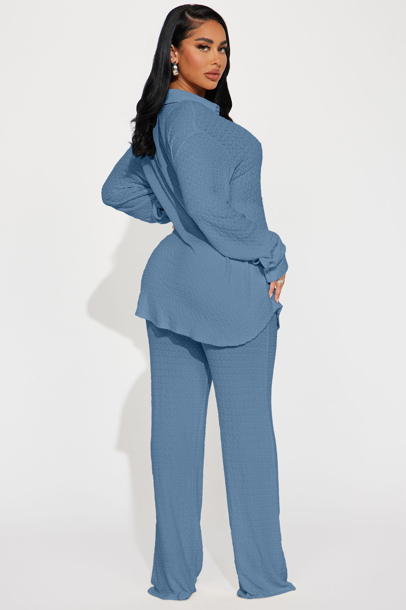 Fly With Me Textured Pant Set - Denim