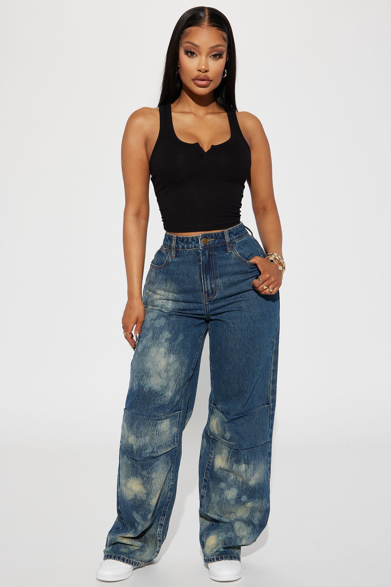 Leah Ribbed Tank Top - Black