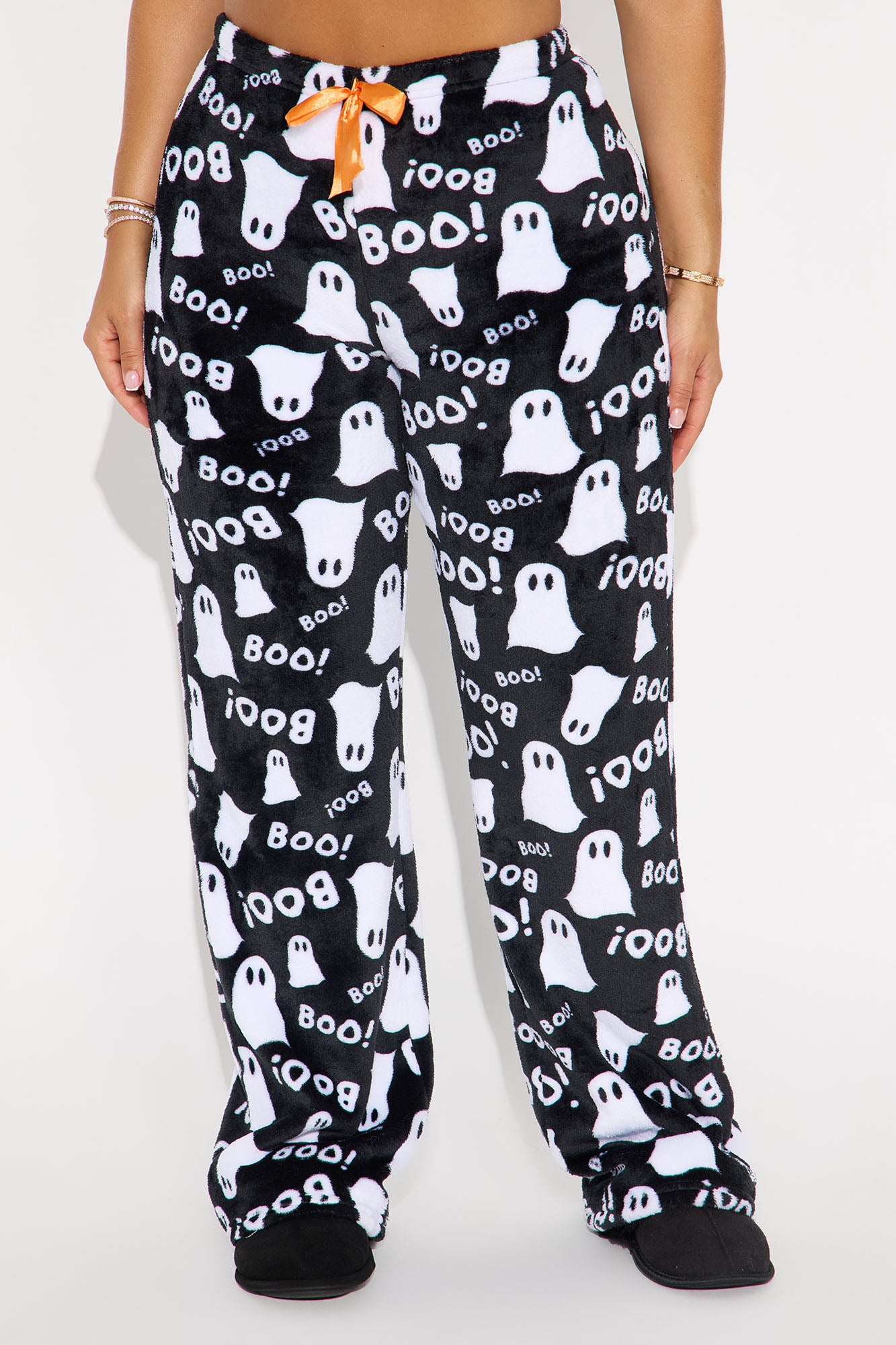 Queen Of Ghosting Halloween Plush PJ Pant - Black/White