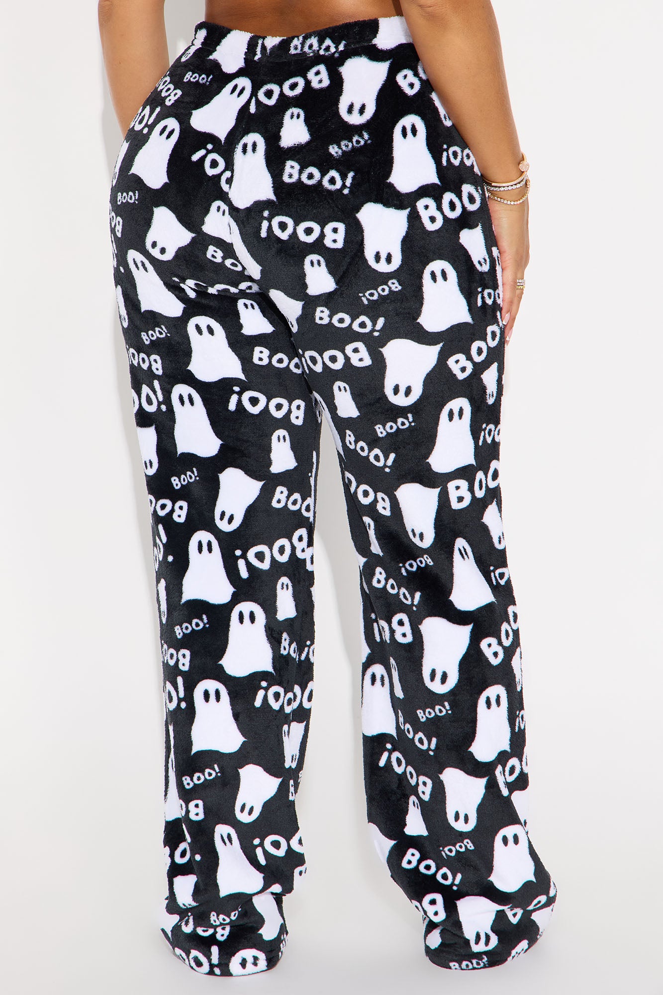 Queen Of Ghosting Halloween Plush PJ Pant - Black/White