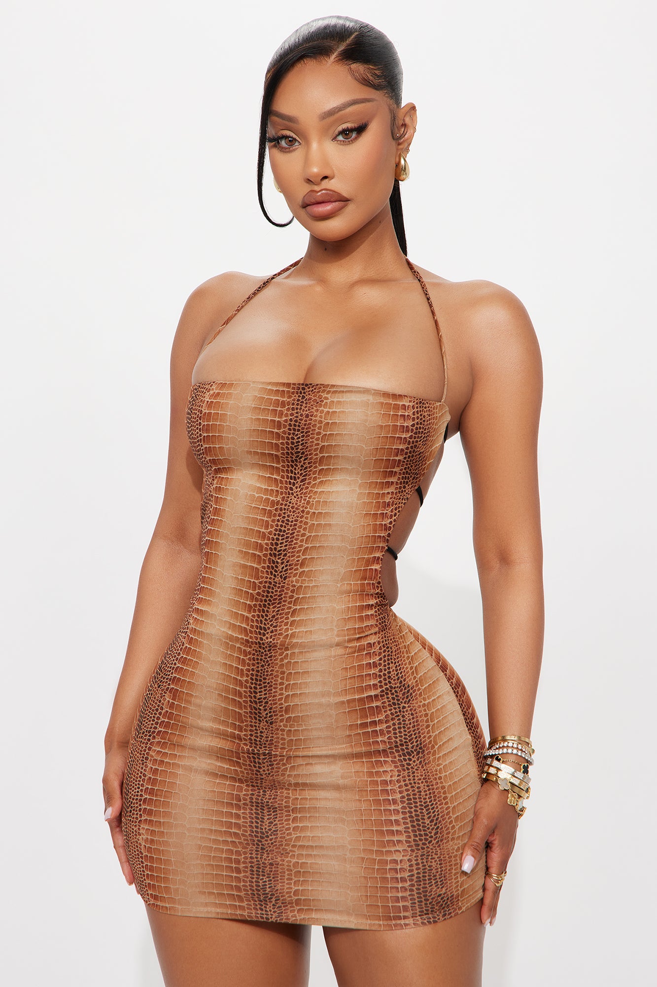 Aria Animal Print Micro Mini Dress - Brown/combo