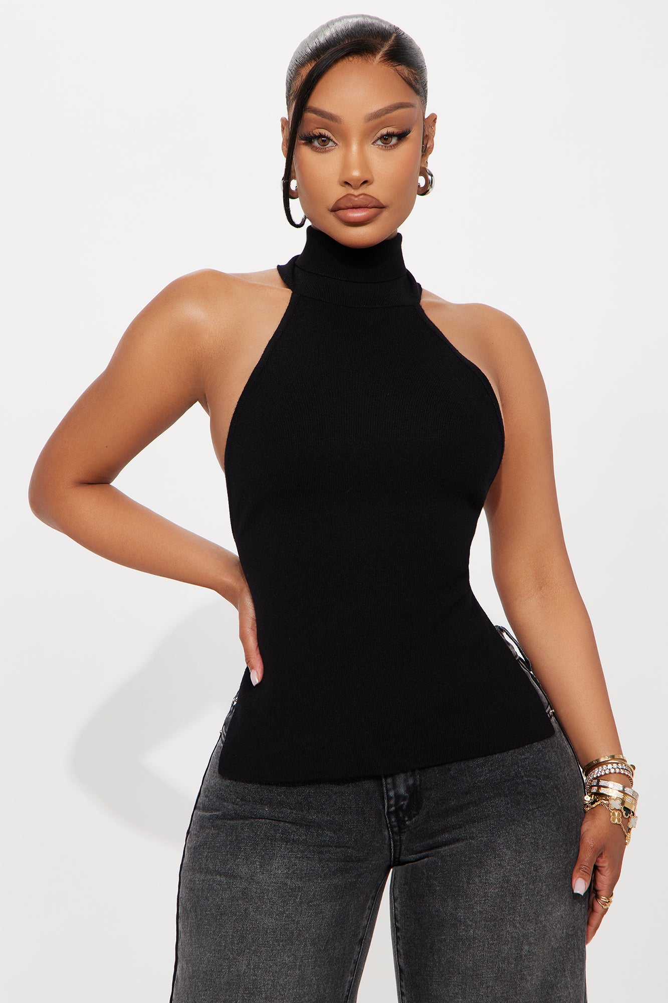 Next To You Sweater Halter Top - Black