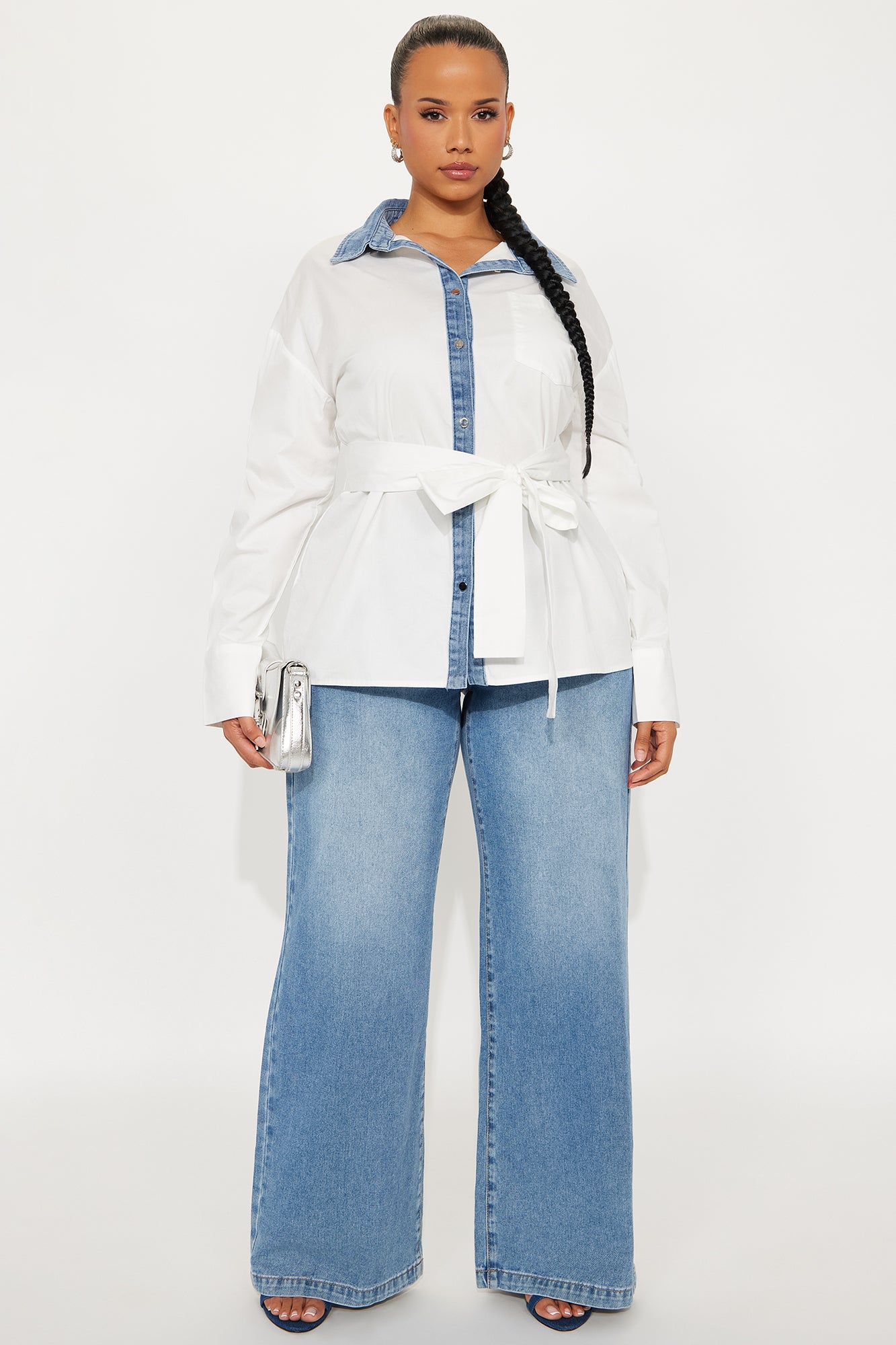 Been There Denim Contrast Poplin Shirt - White/combo