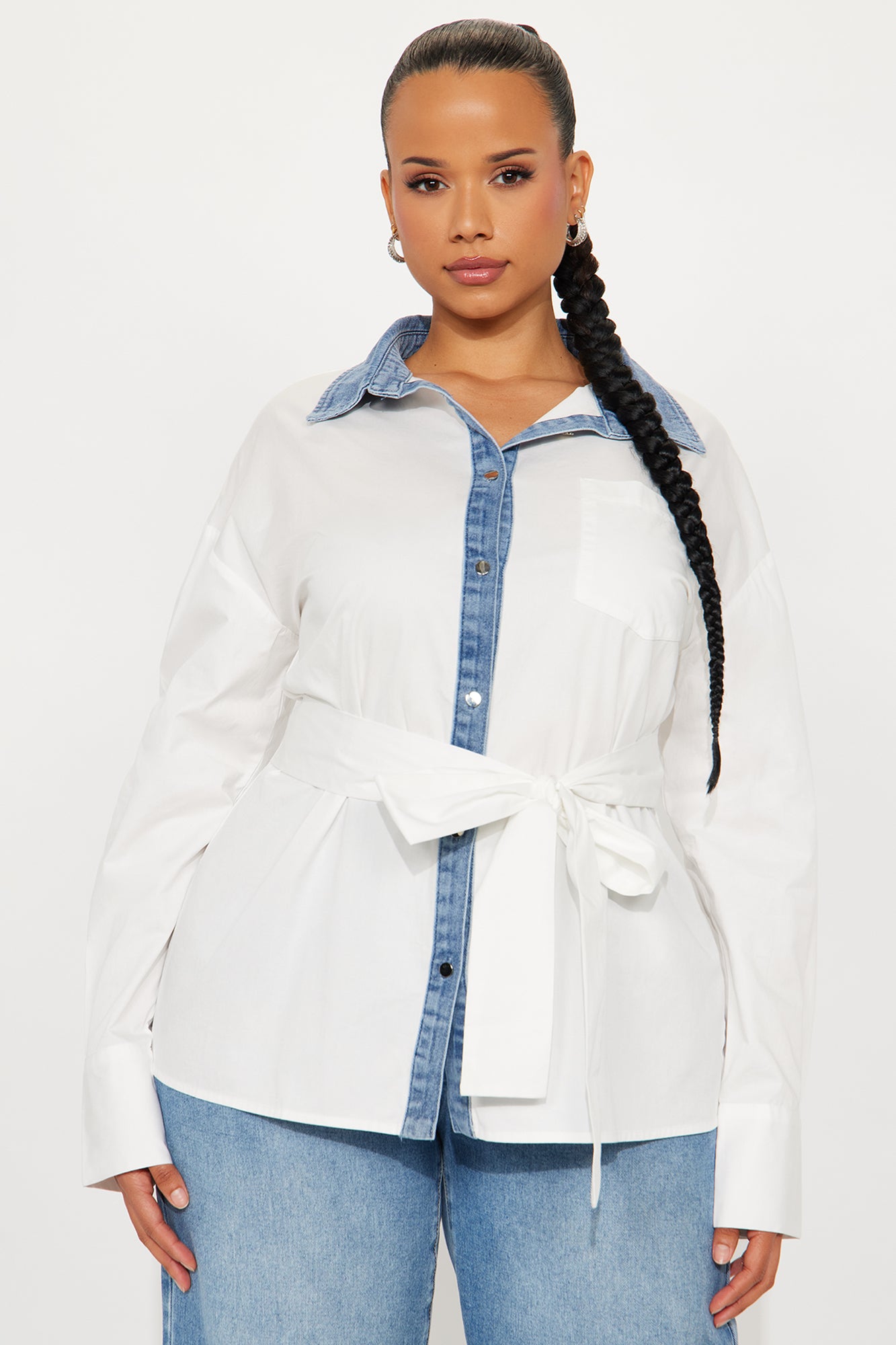 Been There Denim Contrast Poplin Shirt - White/combo