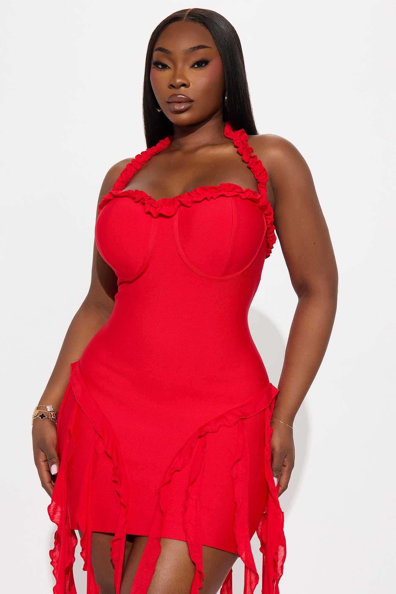 Miranda Ruffle Bandage Mini Dress - Red