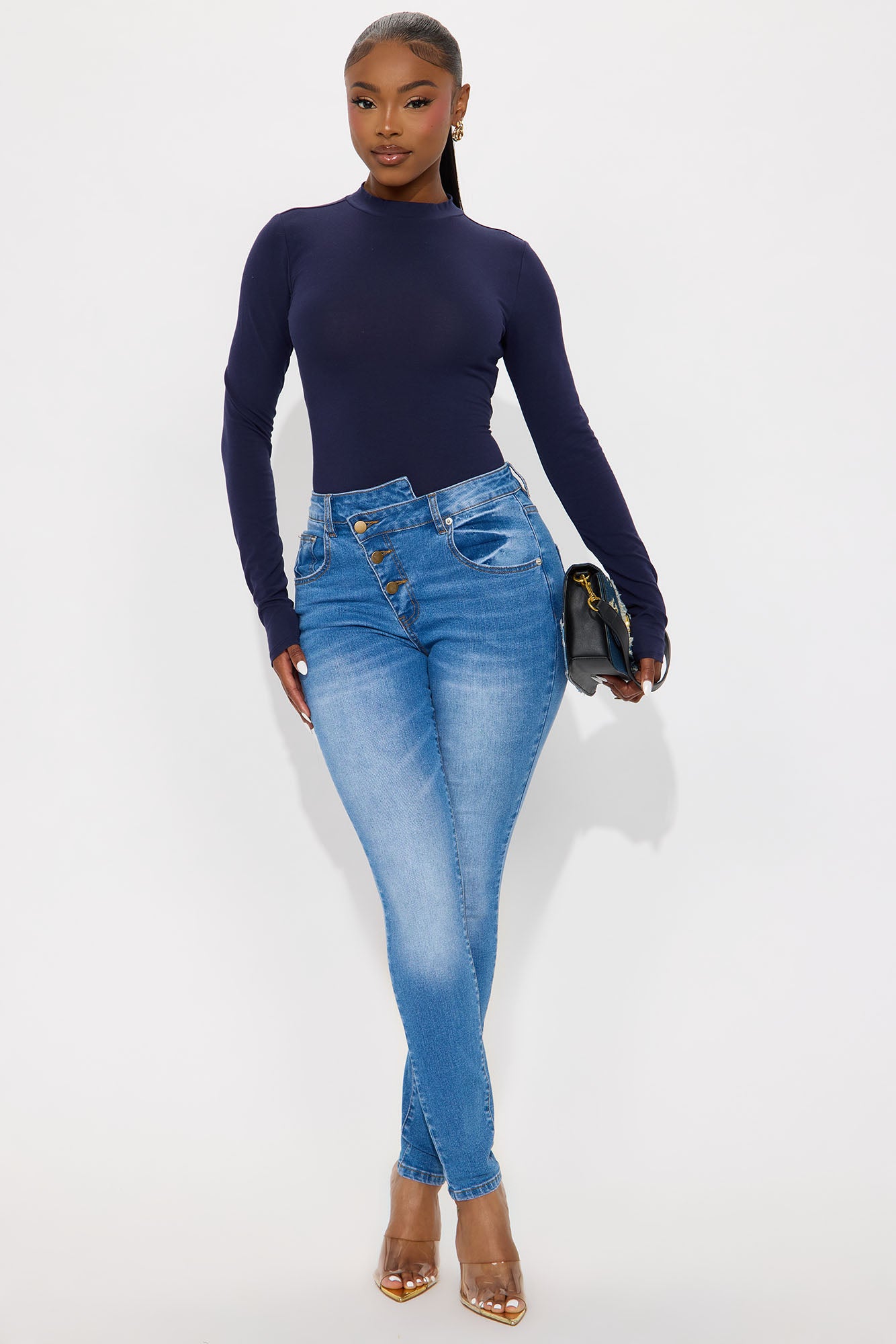 Melanie Mock Neck Bodysuit - Navy