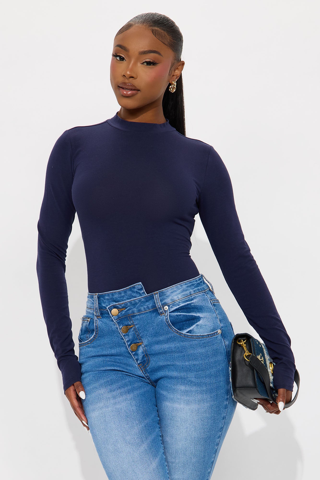 Melanie Mock Neck Bodysuit - Navy