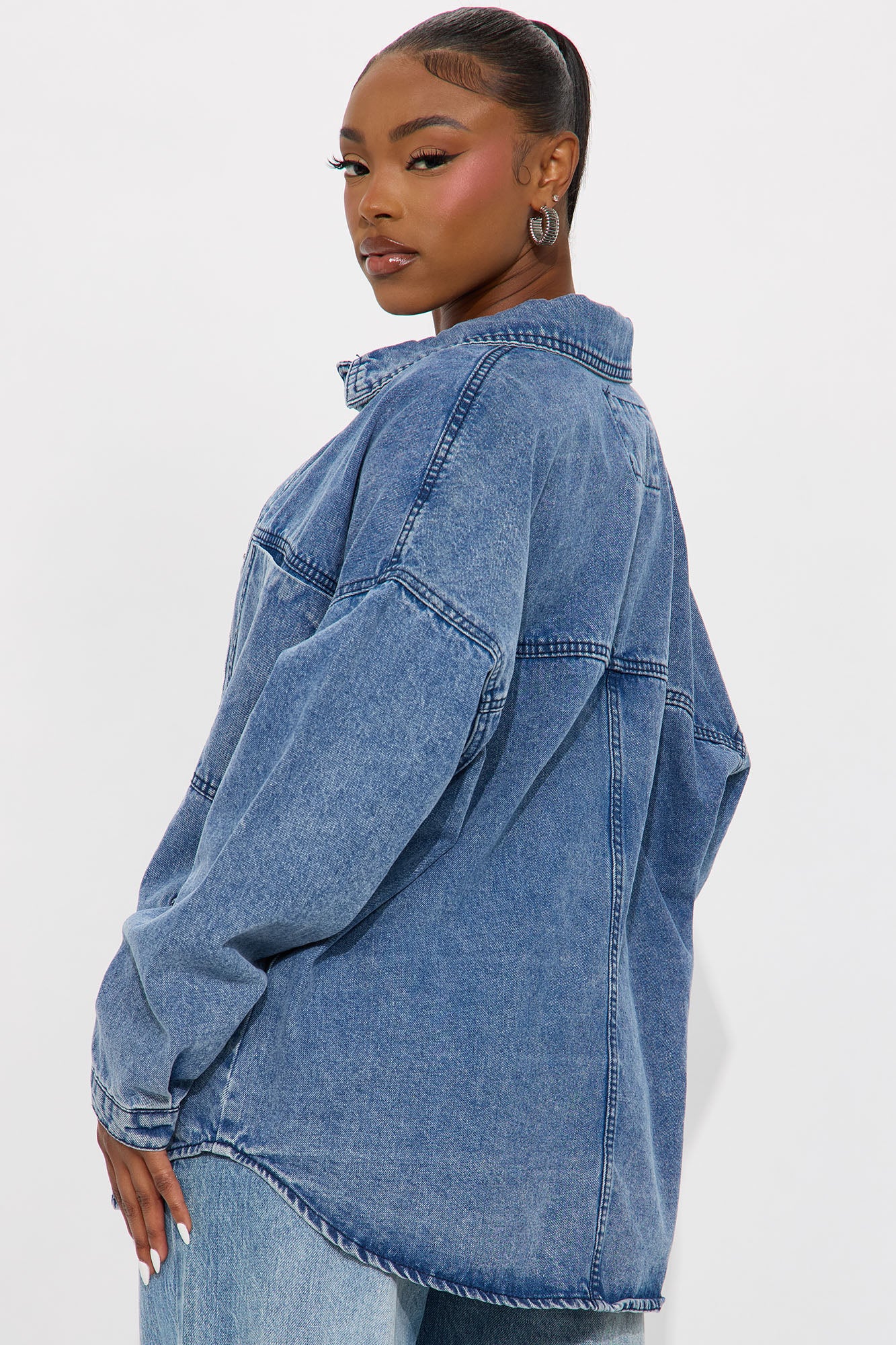 Everly Oversized Denim Shacket - Medium Wash