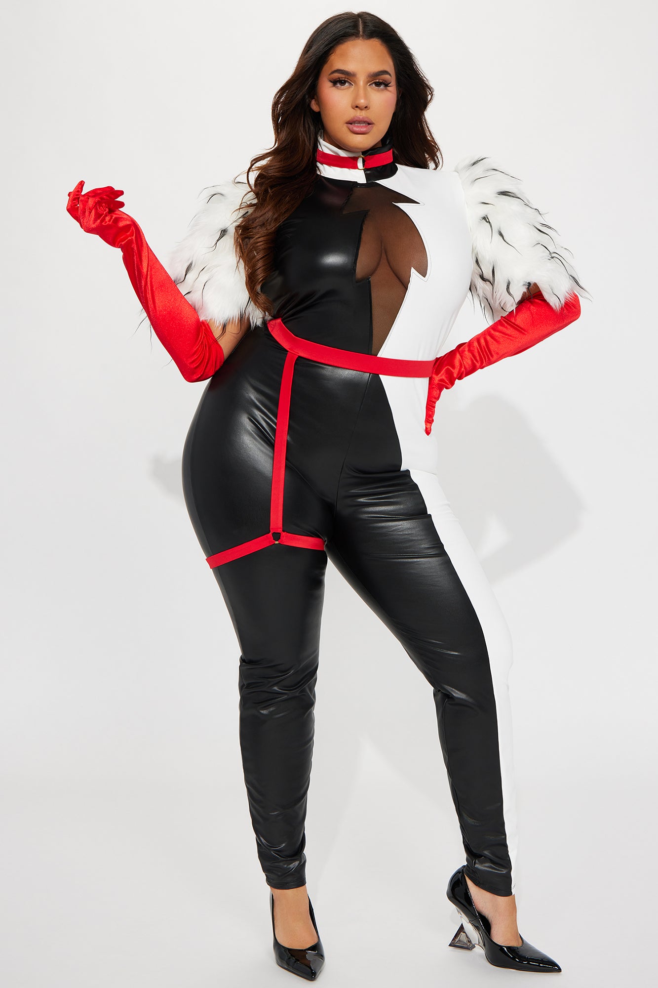 Keep It Cruel Jumpsuit 4 Piece Costume Set - Black/White