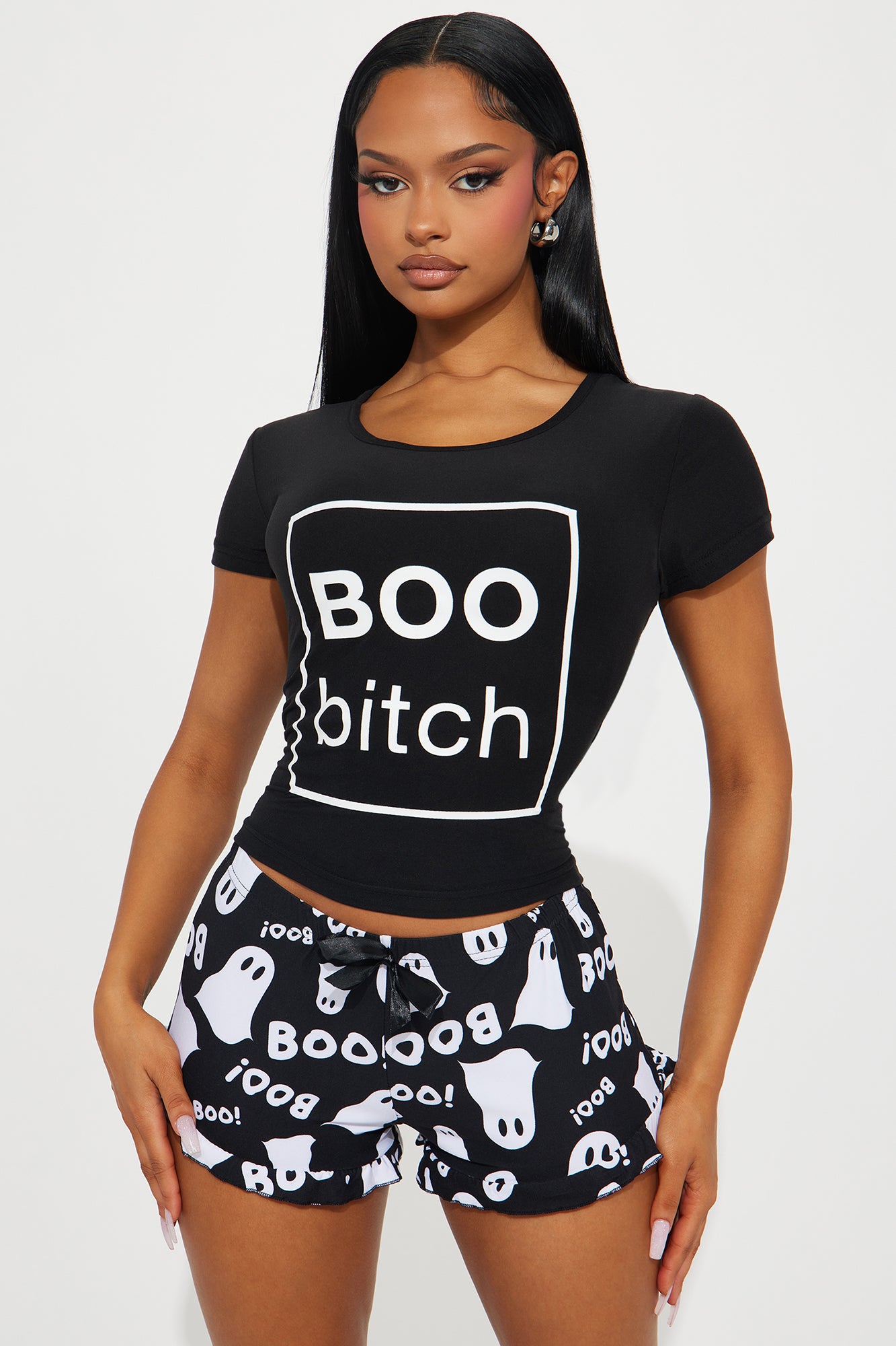 Boo Bitch PJ Short Set - Black/White