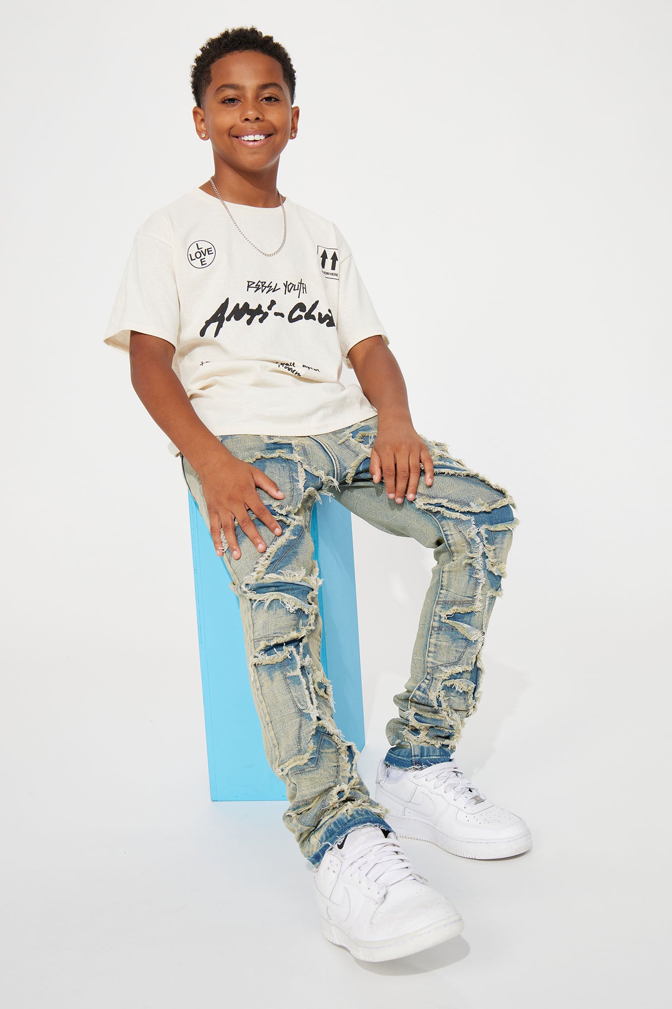 Mini Geometric Fray Skinny Jeans - Indigo