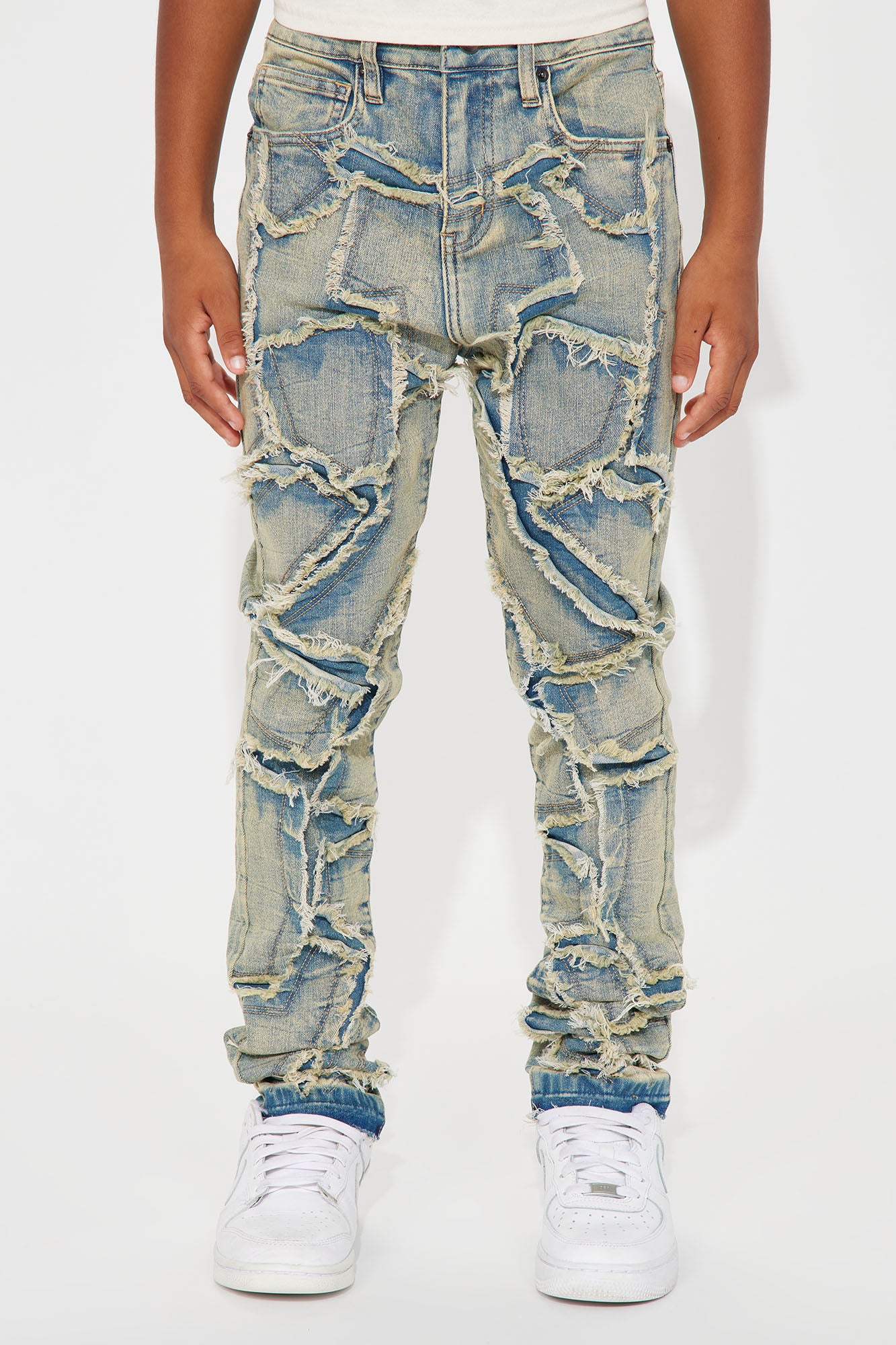 Mini Geometric Fray Skinny Jeans - Indigo