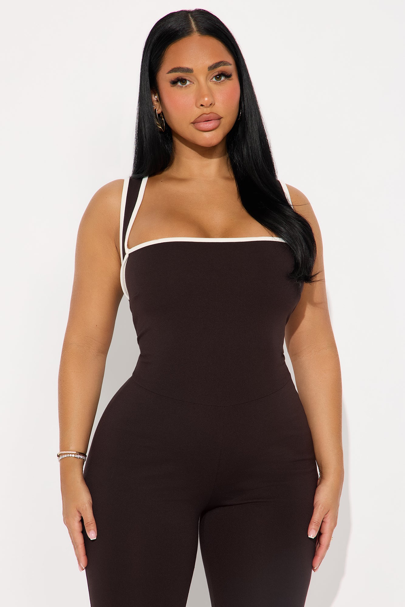 His Loss Contrast Trim Capri Jumpsuit - Chocolate