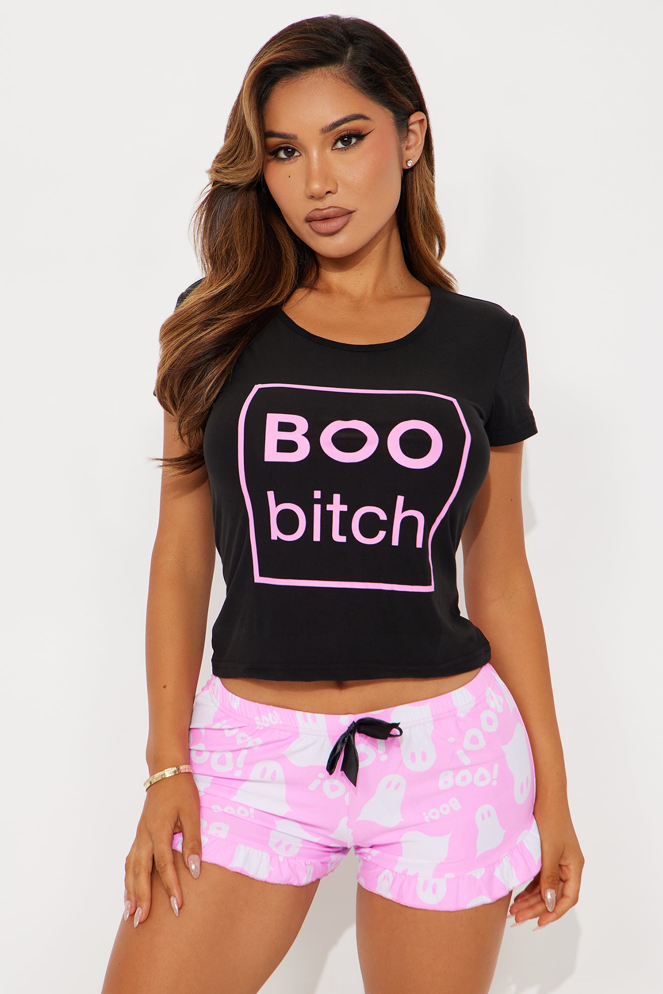 Boo Bitch PJ Short Set - Pink