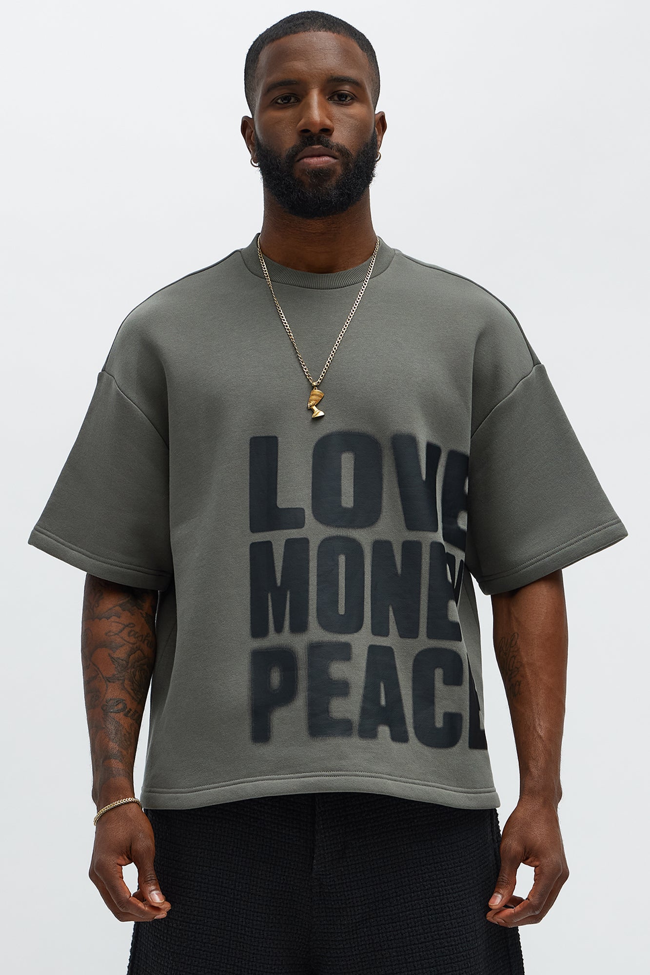 Tayson Oversized Spray Paint Short Sleeve Tee - Dark Grey