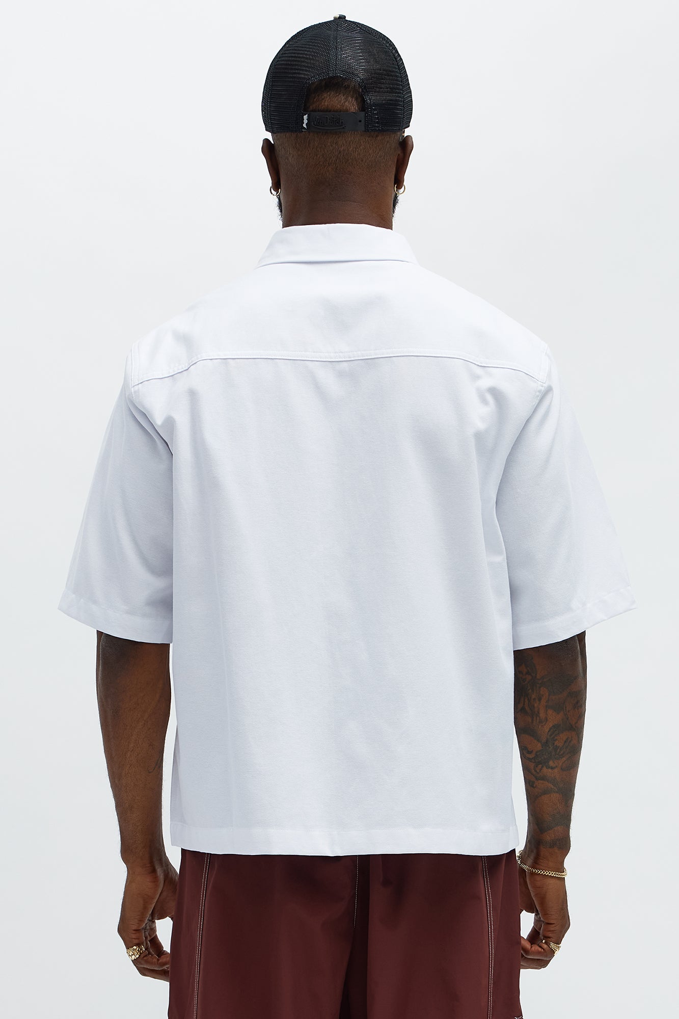 Cropped Double Pocket Button Up Shirt - White