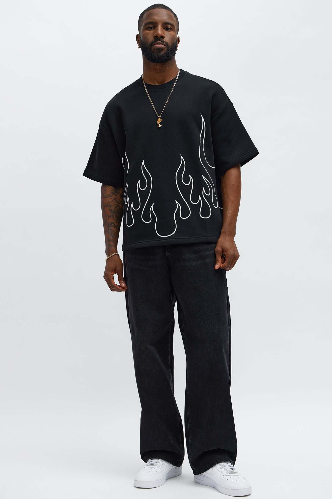Tayson Oversized Chase Flame Short Sleeve Tee - Black/combo