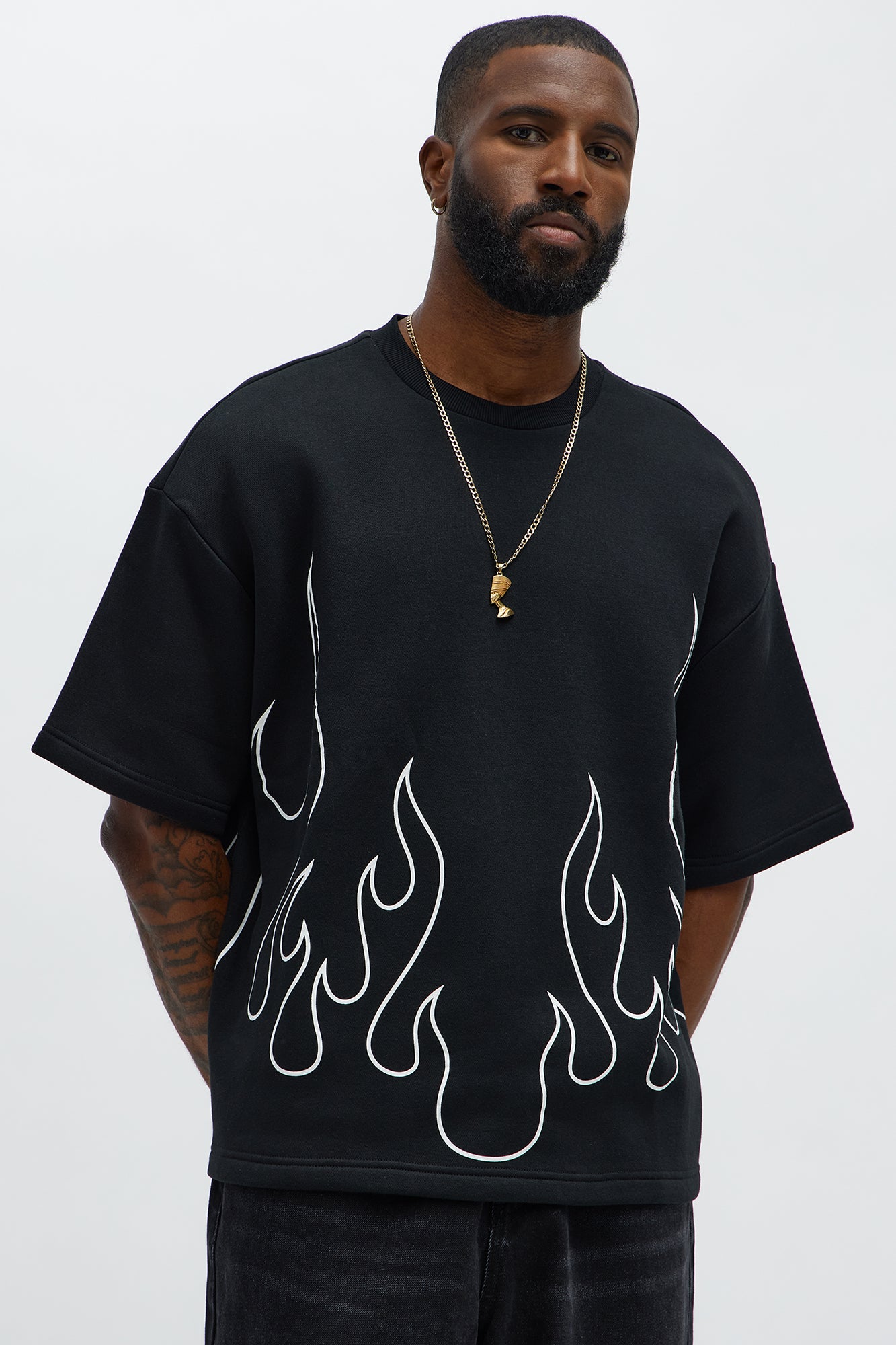 Tayson Oversized Chase Flame Short Sleeve Tee - Black/combo