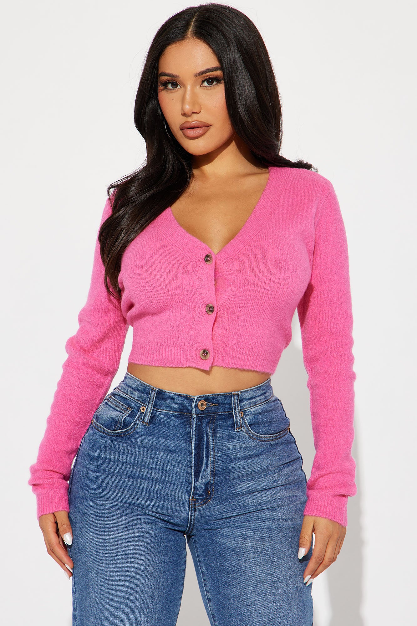 Albyn Cropped Cardigan Sweater - Pink