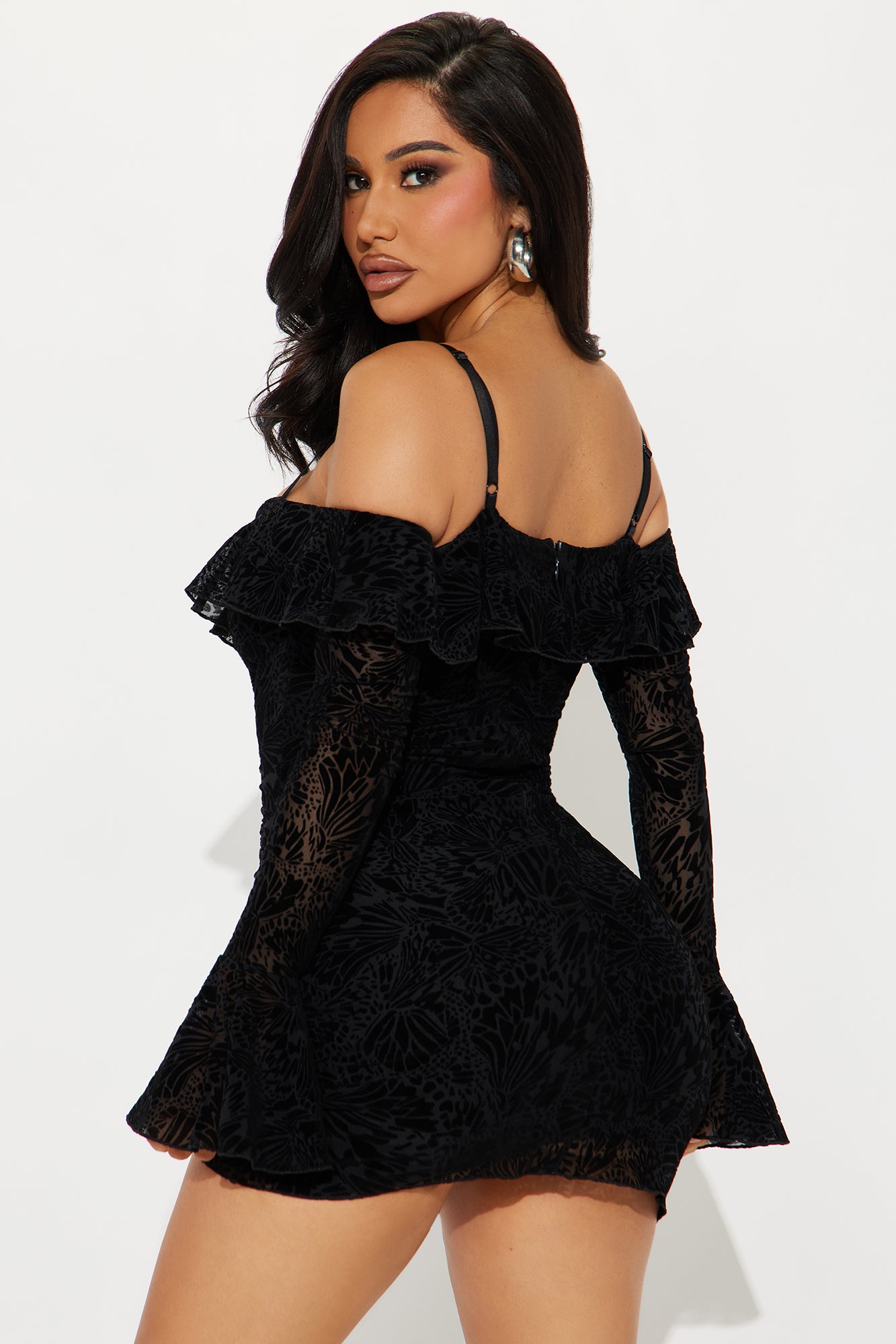 Misty Velvet Mesh Micro Mini Dress - Black