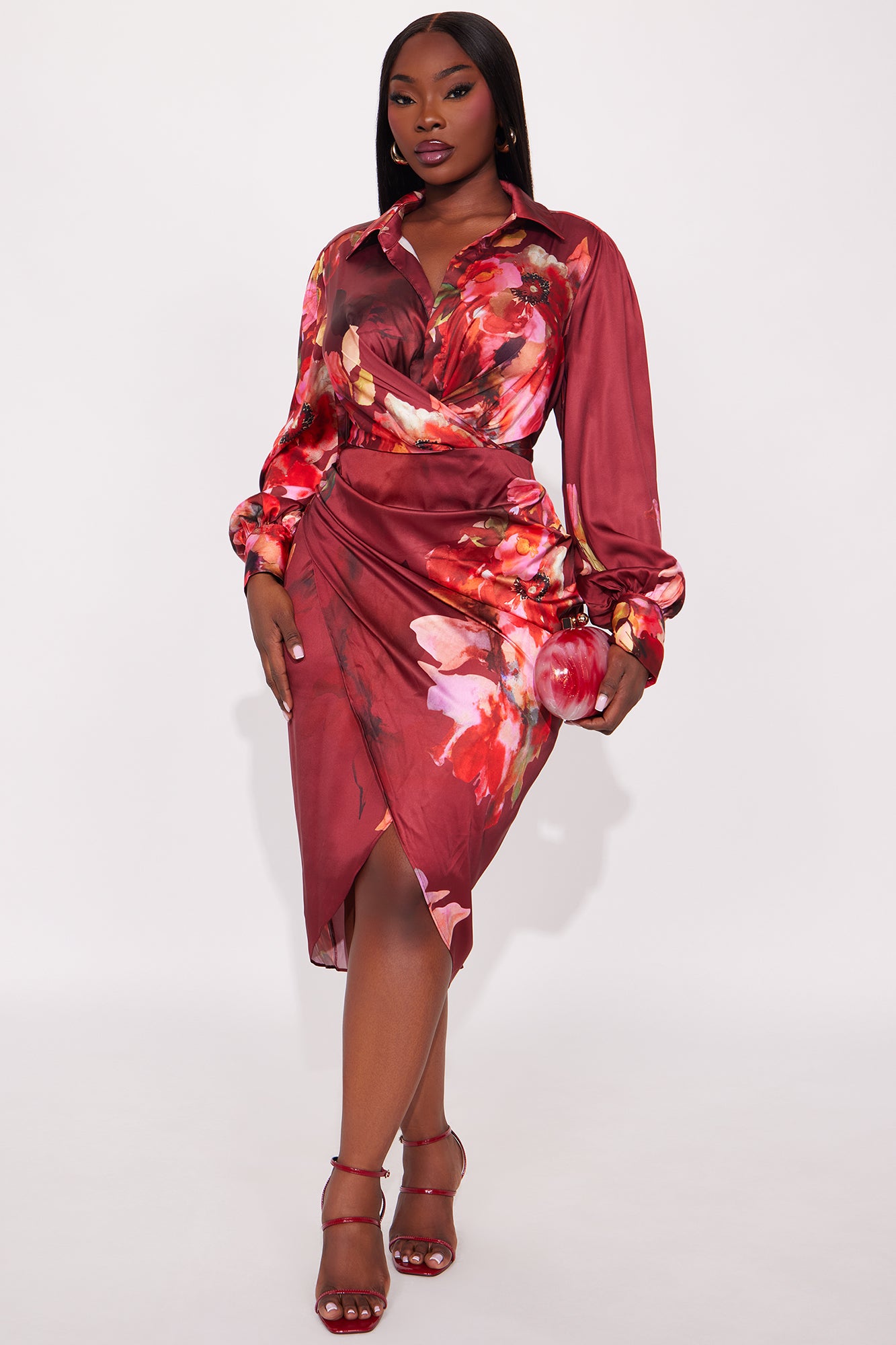 Glamourous Days Satin Midi Dress - Burgundy/combo