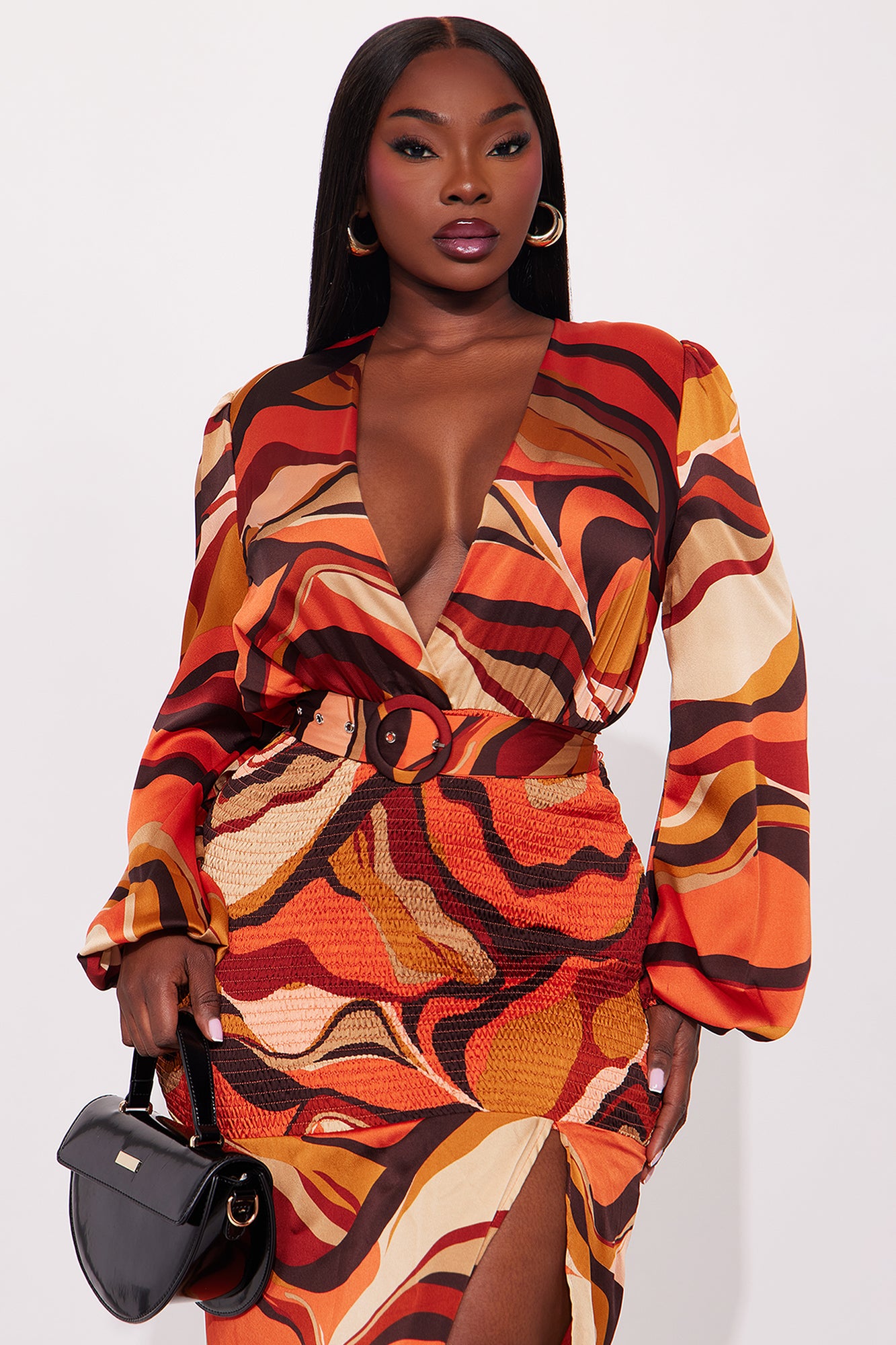Sierra Belted Smocked Maxi Dress - Rust/combo