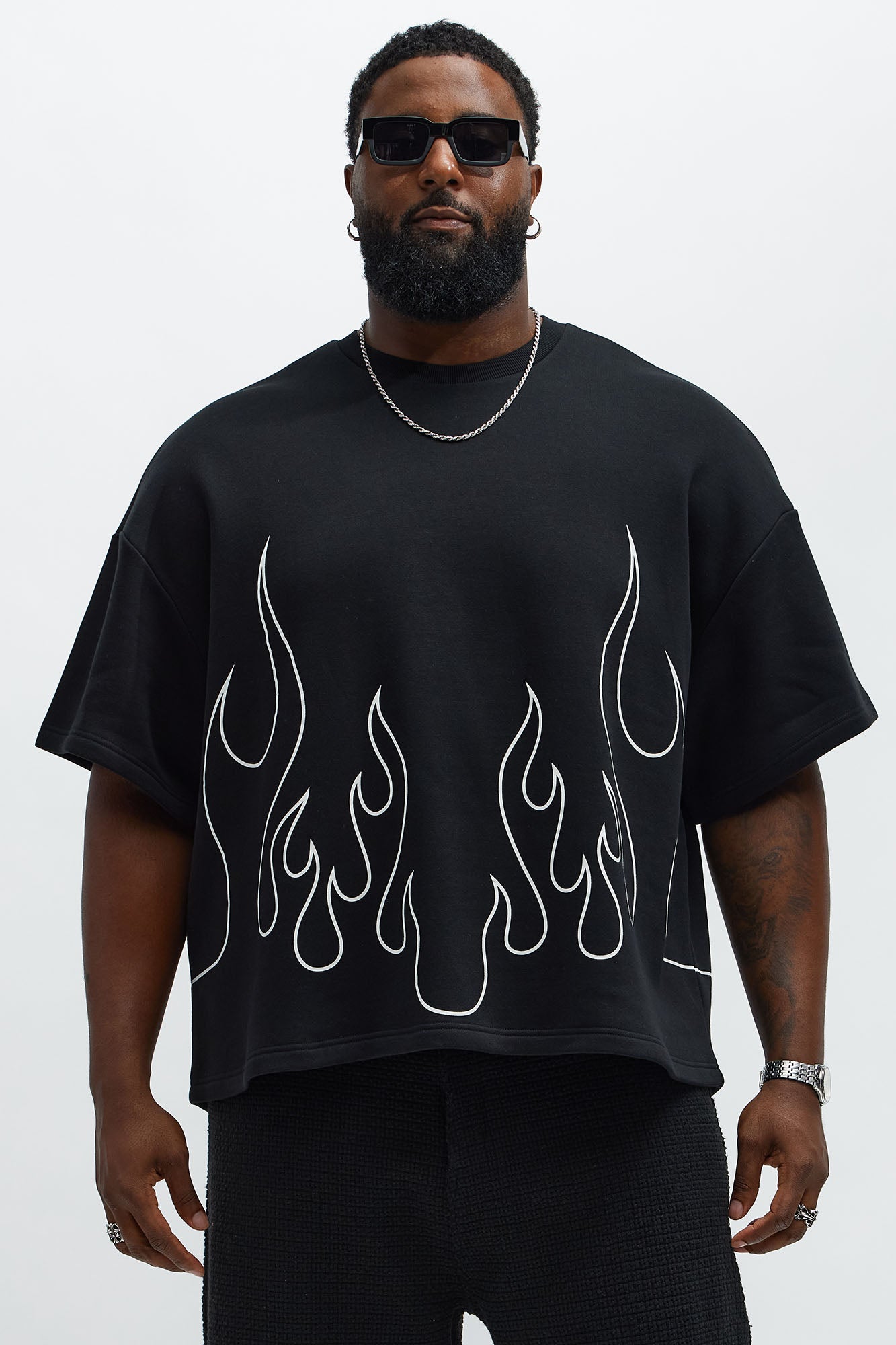 Tayson Oversized Chase Flame Short Sleeve Tee - Black/combo