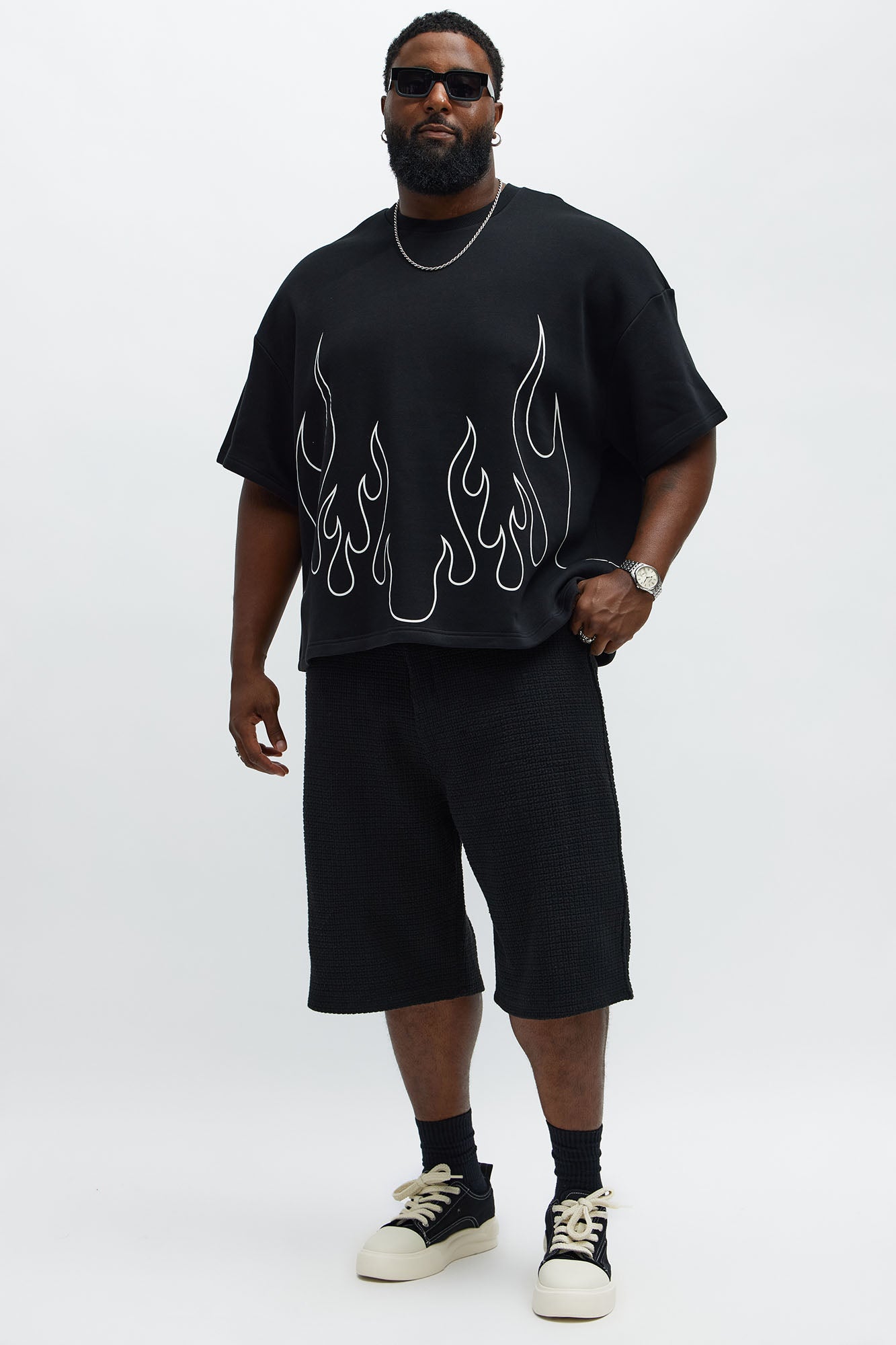 Tayson Oversized Chase Flame Short Sleeve Tee - Black/combo