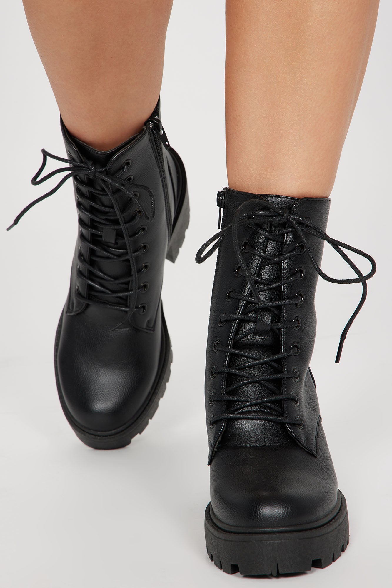 Dallas Lace Up Combat Booties - Black