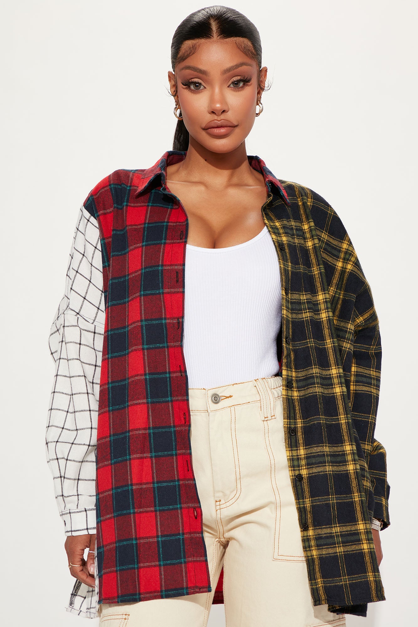 Mixed Emotions Mixed Feelings Flannel Top - Red/combo
