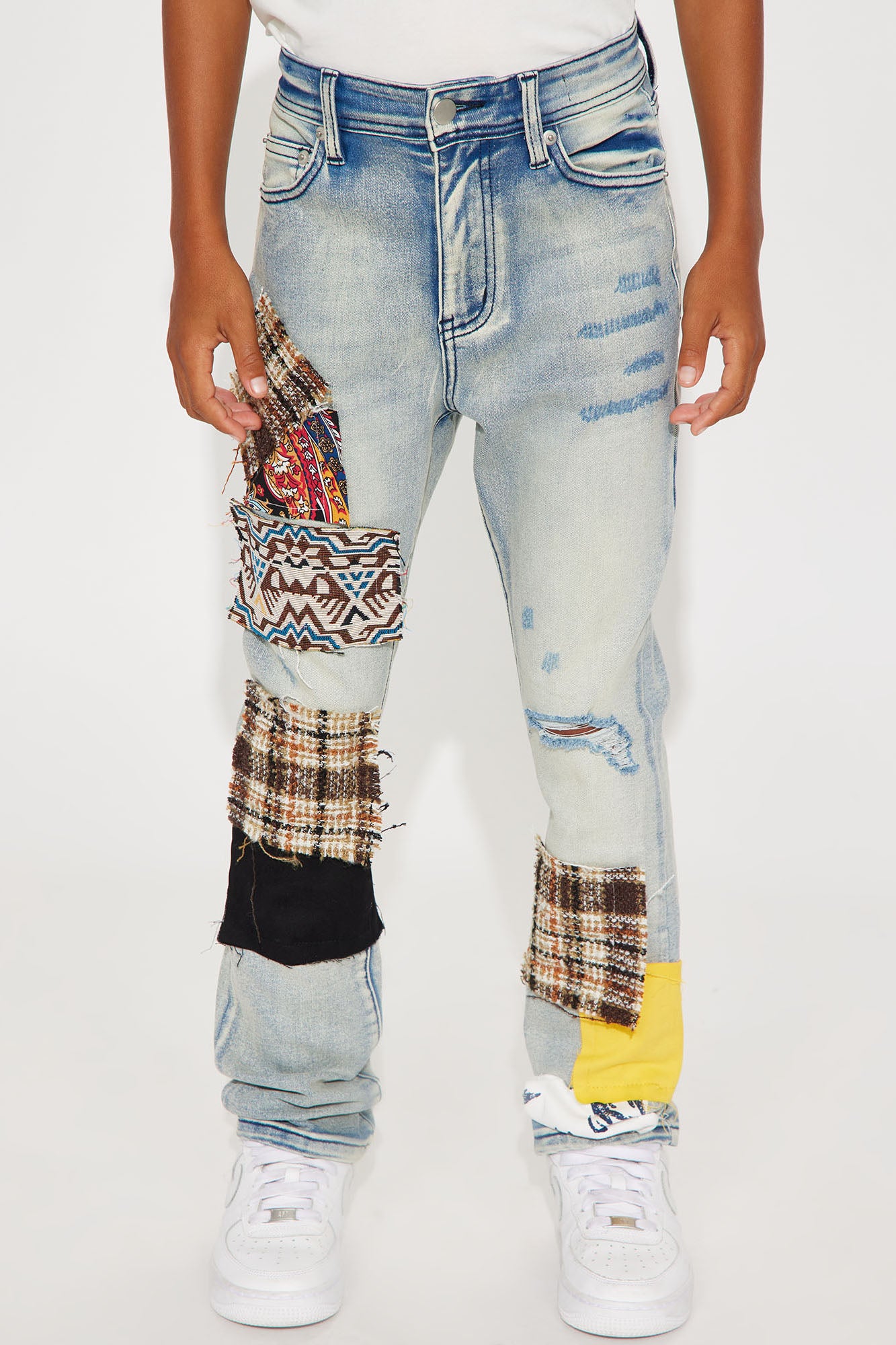 Mini Patchwork Day Stacked Skinny Jeans - Medium Wash