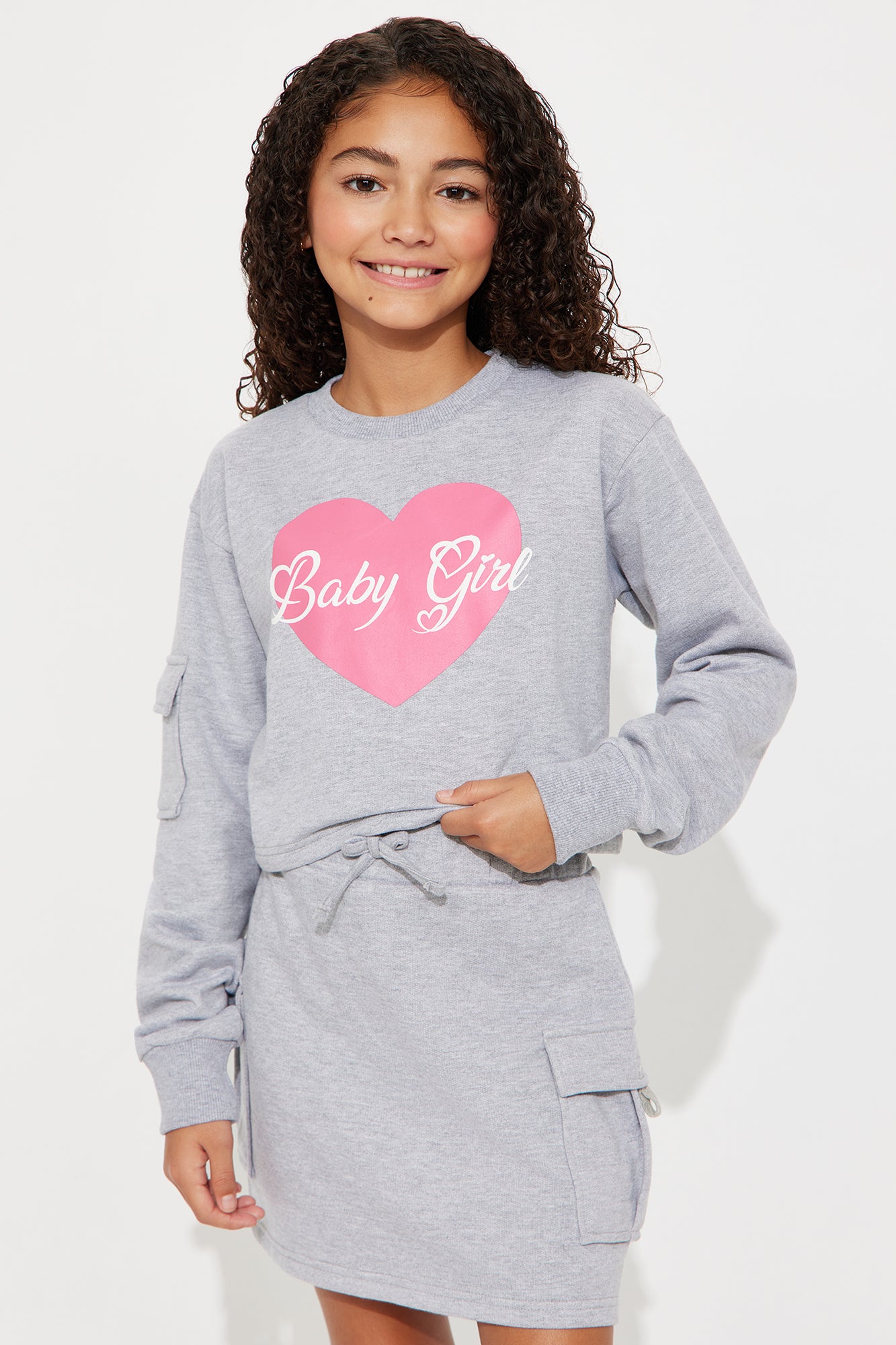Mini Baby Girl Sweatshirt And Cargo Skirt Set - Heather Grey
