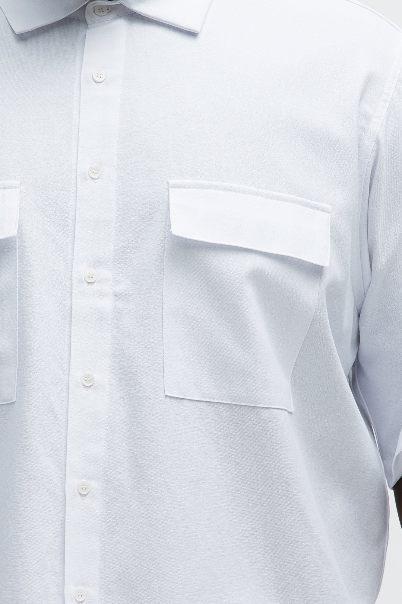 Cropped Double Pocket Button Up Shirt - White