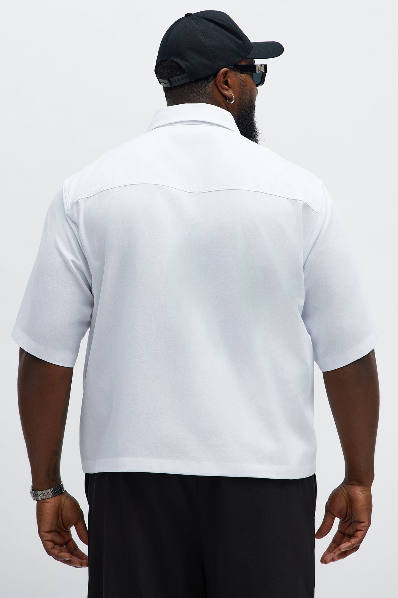 Cropped Double Pocket Button Up Shirt - White