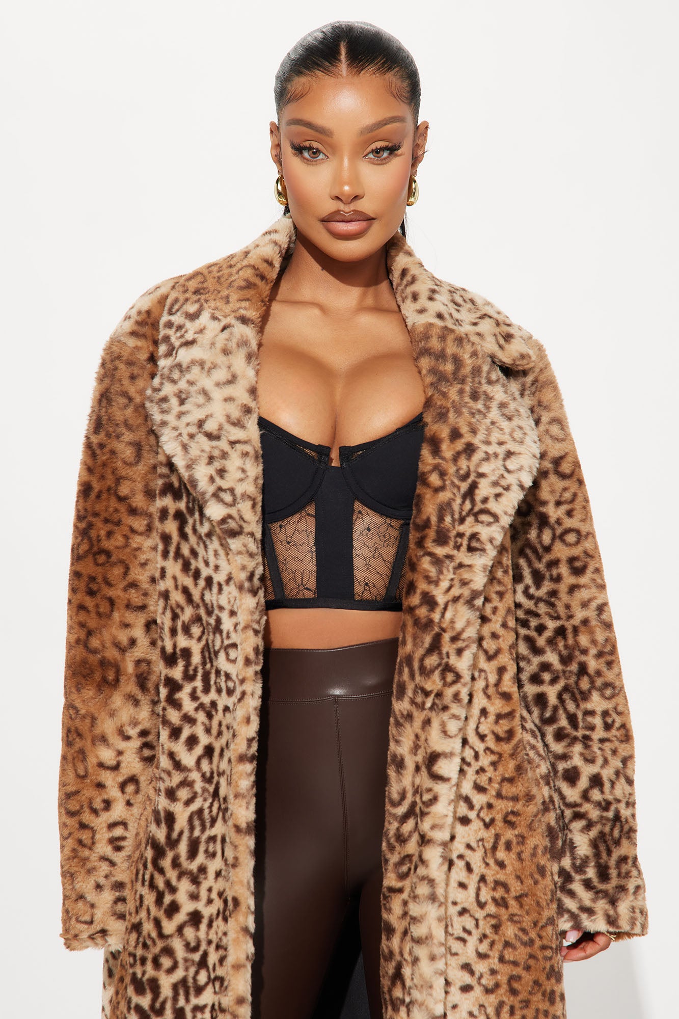 Frida Leopard Faux Fur Coat - Brown/combo