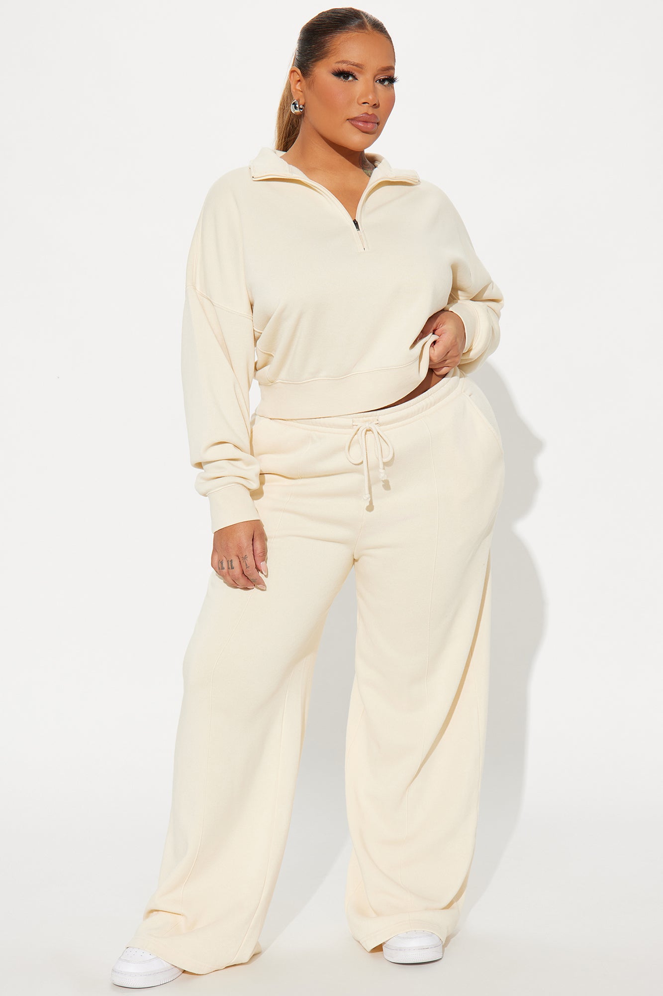 Lazy Days Washed Fleece Pant Set - Cream