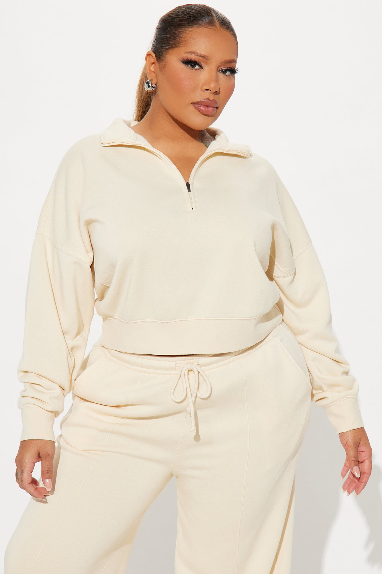 Lazy Days Washed Fleece Pant Set - Cream