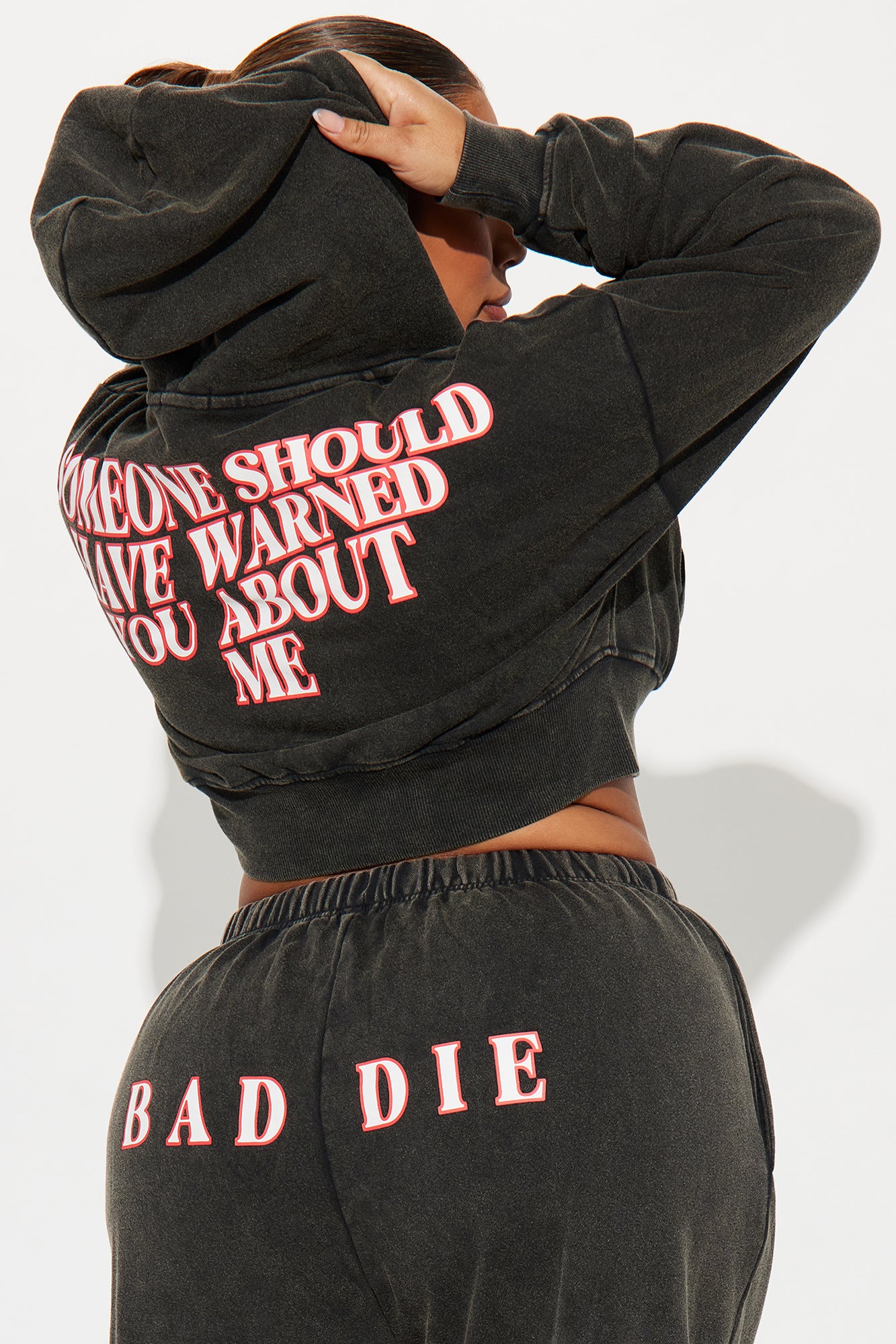 Baddie Washed Front Zip Hoodie - Black Wash