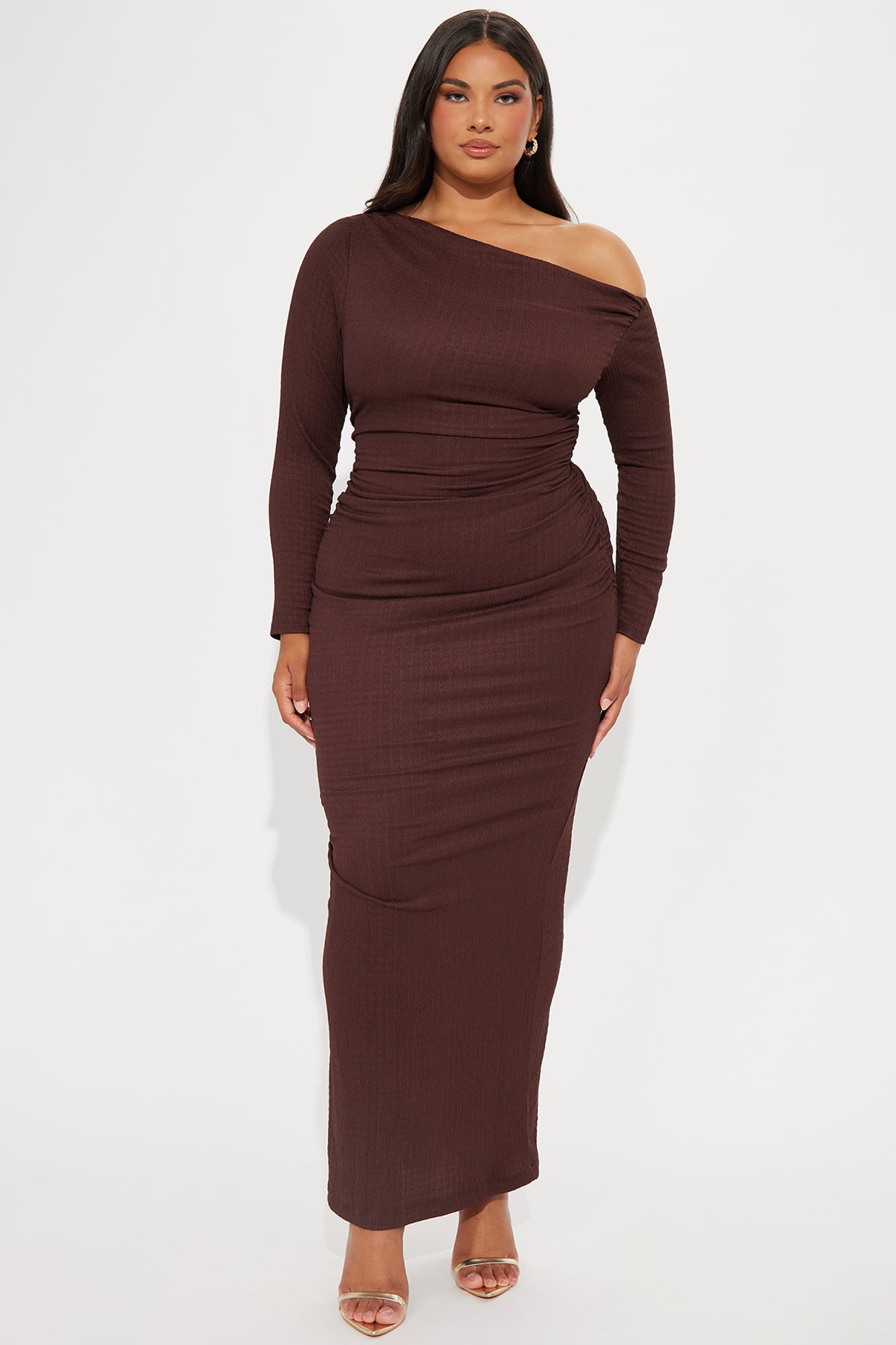 Carolina Off Shoulder Maxi Dress - Brown