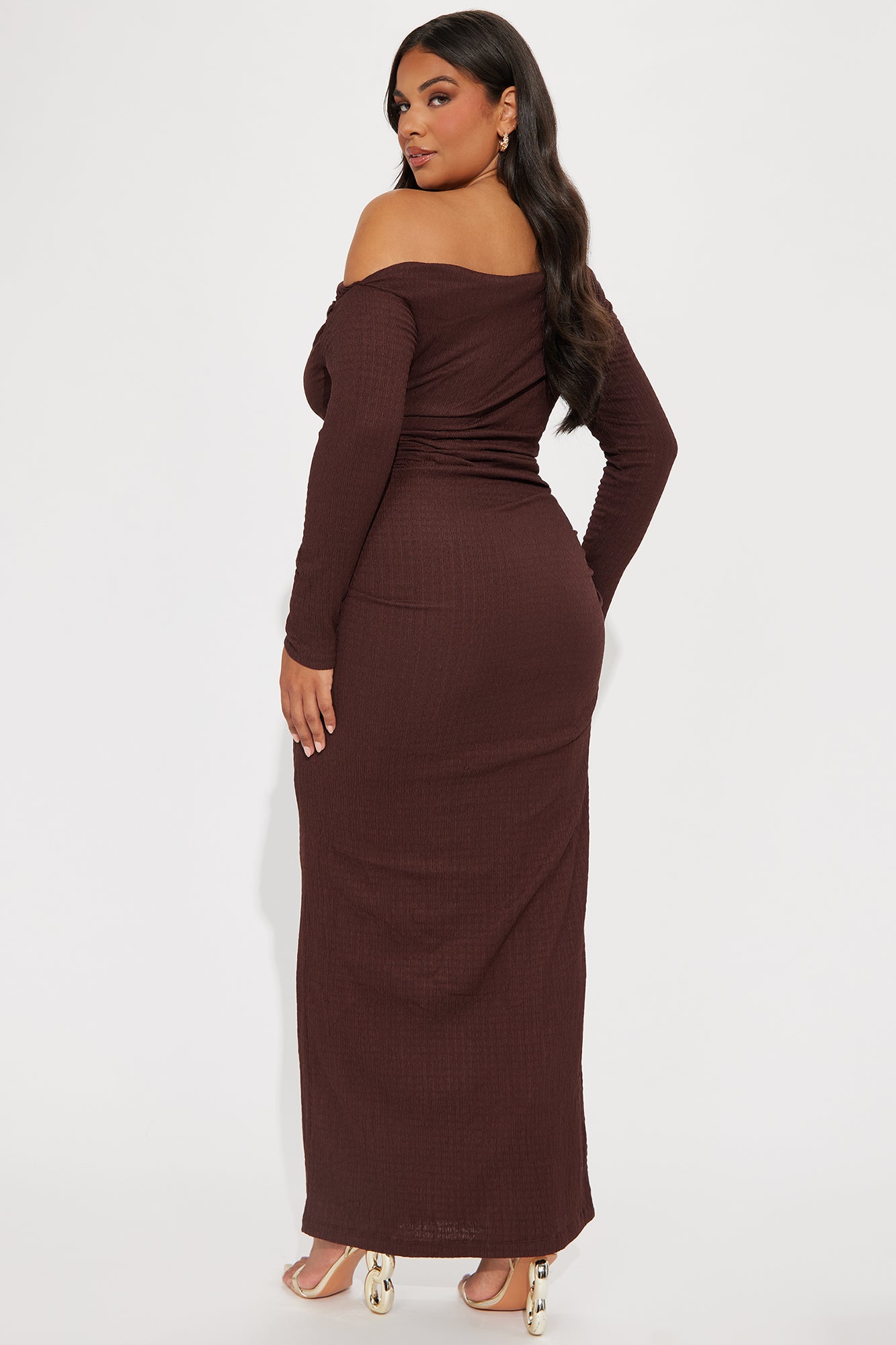 Carolina Off Shoulder Maxi Dress - Brown