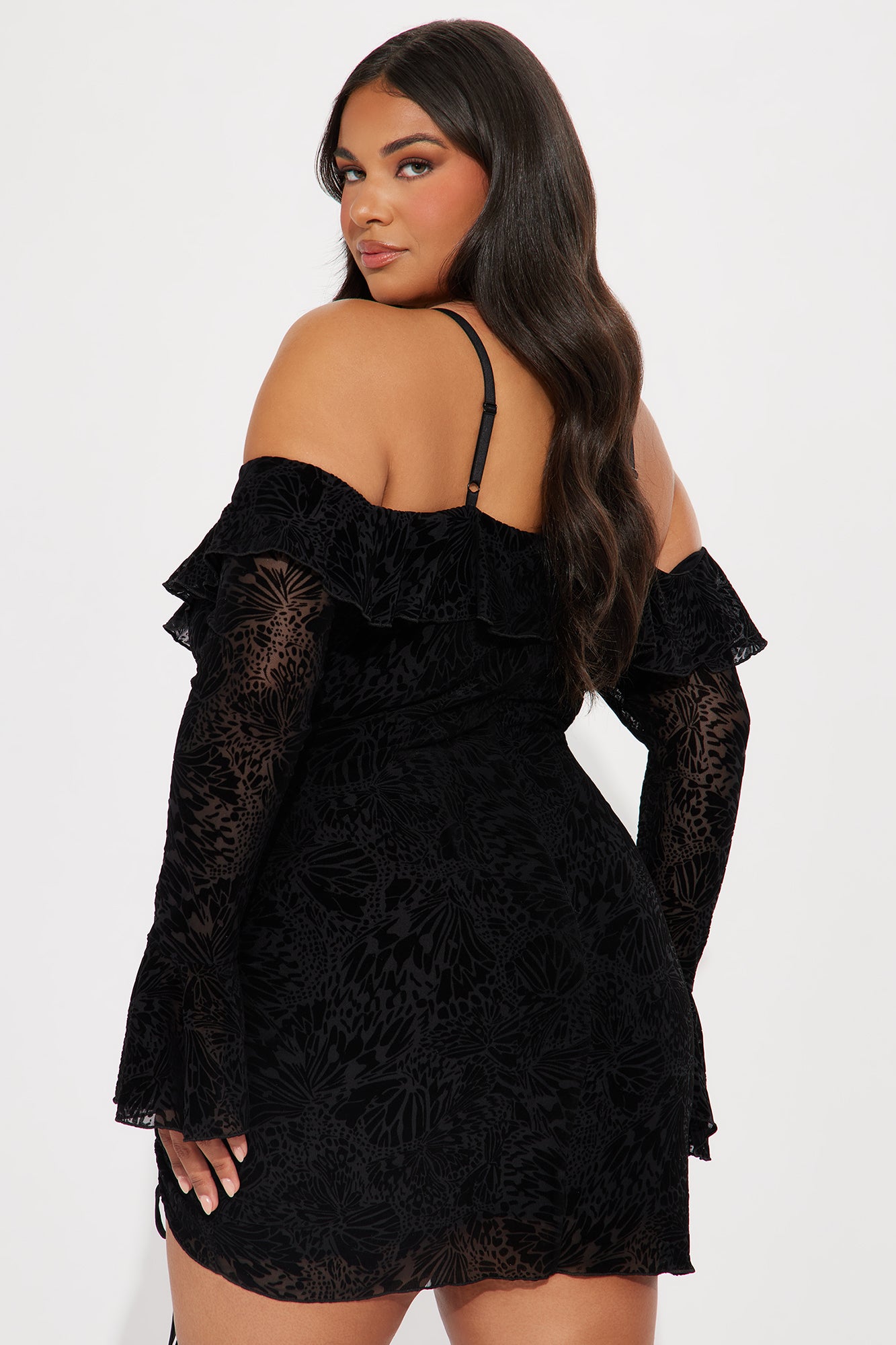 Misty Velvet Mesh Micro Mini Dress - Black